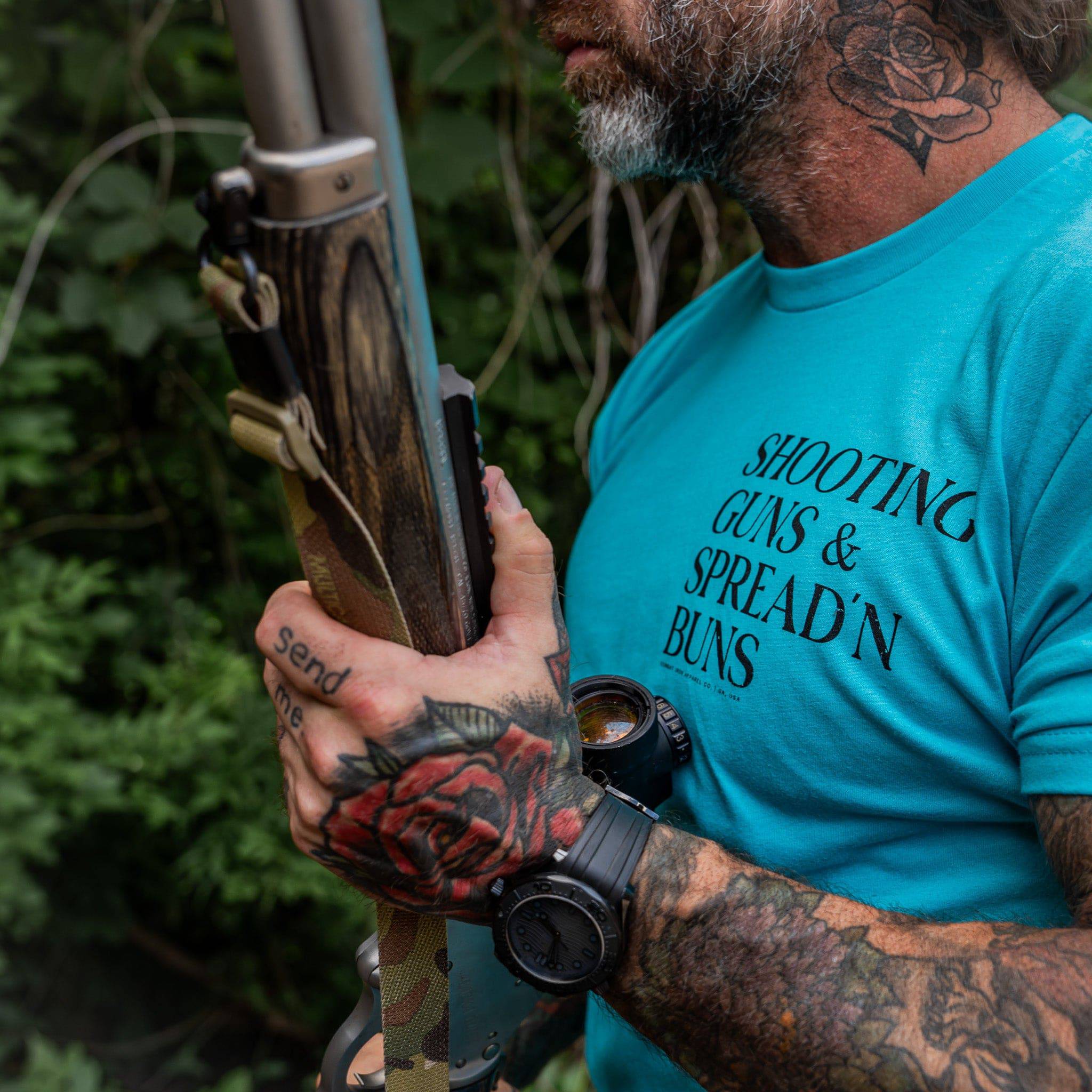 Shooting Guns & Spread'n Buns Men's T-Shirt - Combat Iron Apparel Co.