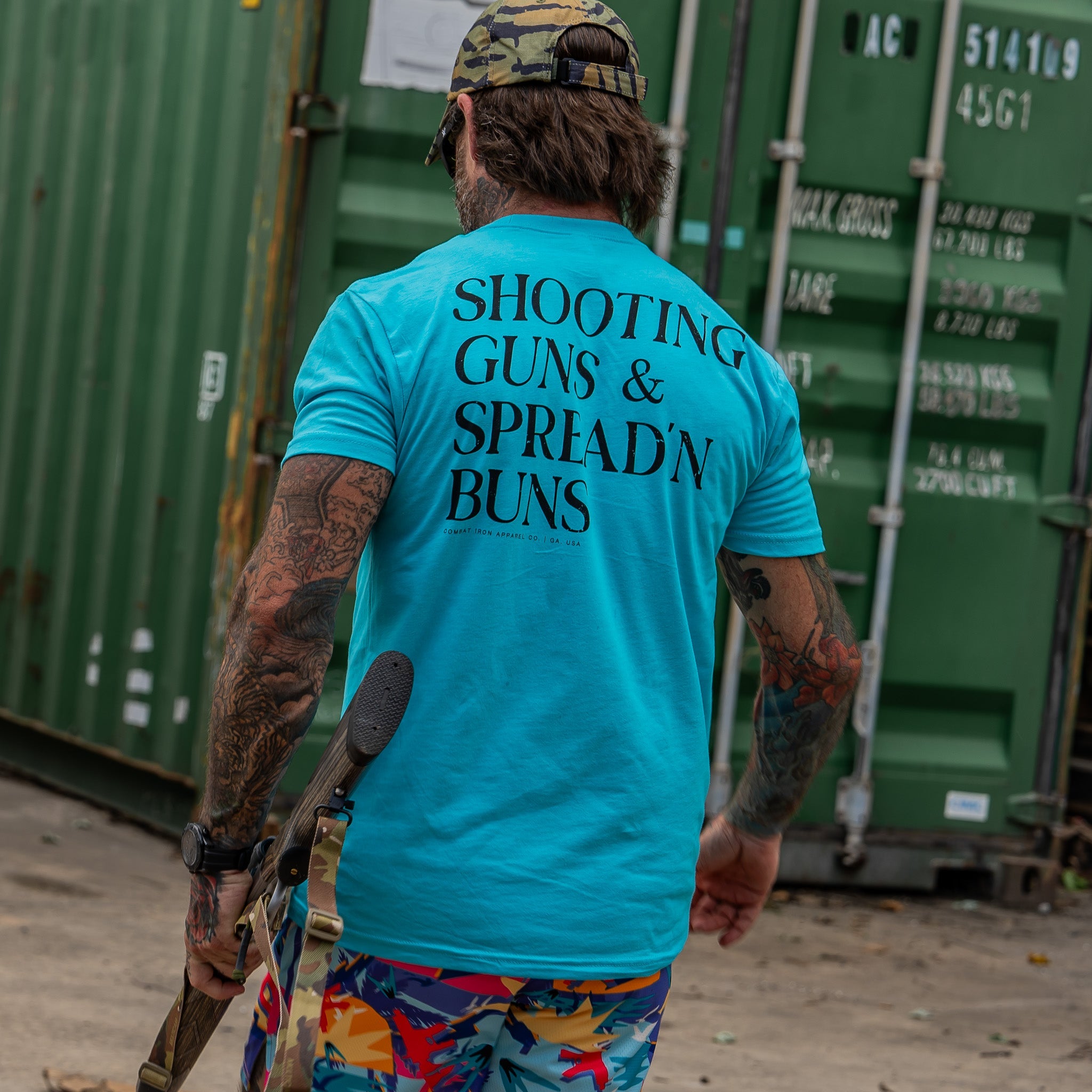 Shooting Guns & Spread'n Buns Men's T-Shirt - Combat Iron Apparel Co.