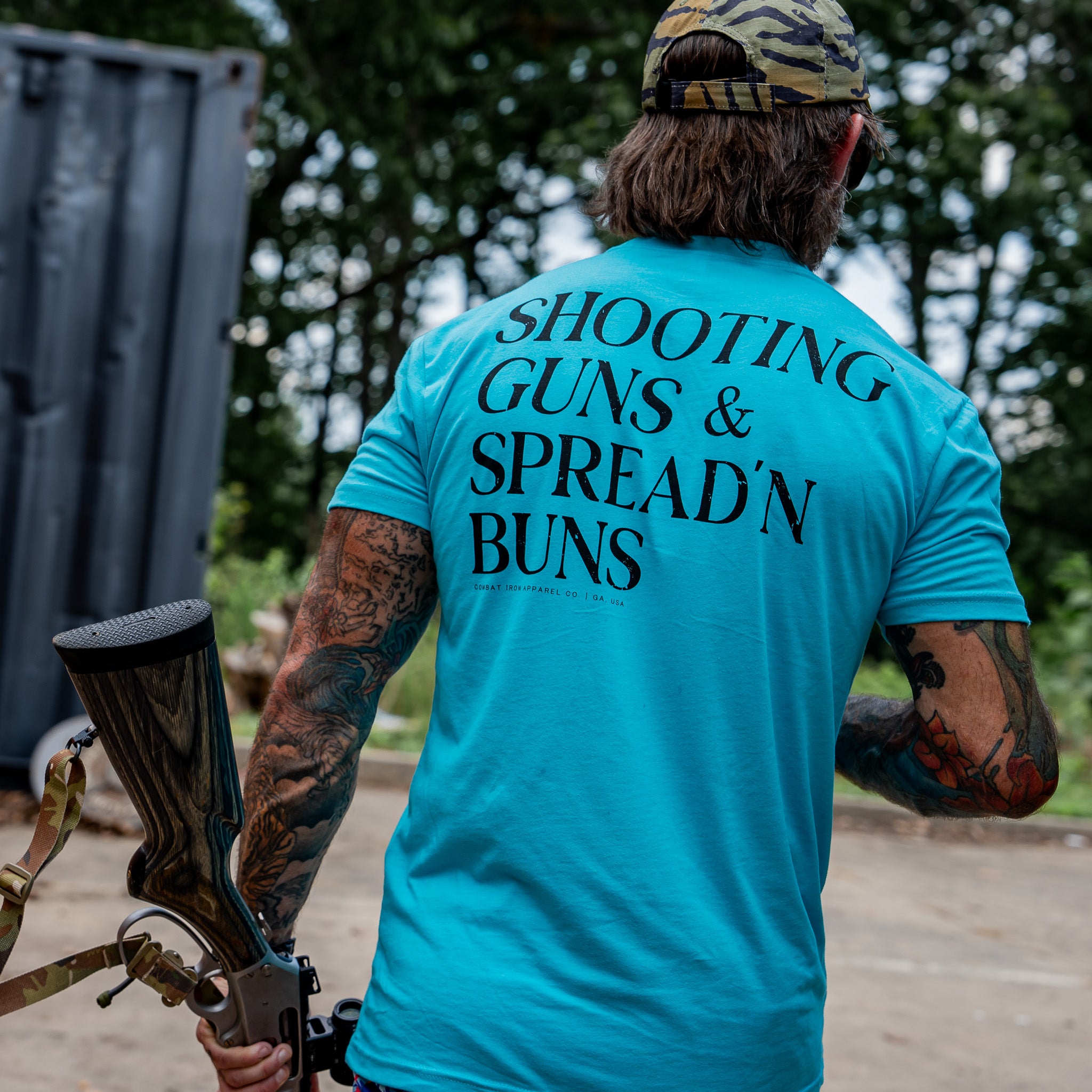 Shooting Guns & Spread'n Buns Men's T-Shirt - Combat Iron Apparel Co.