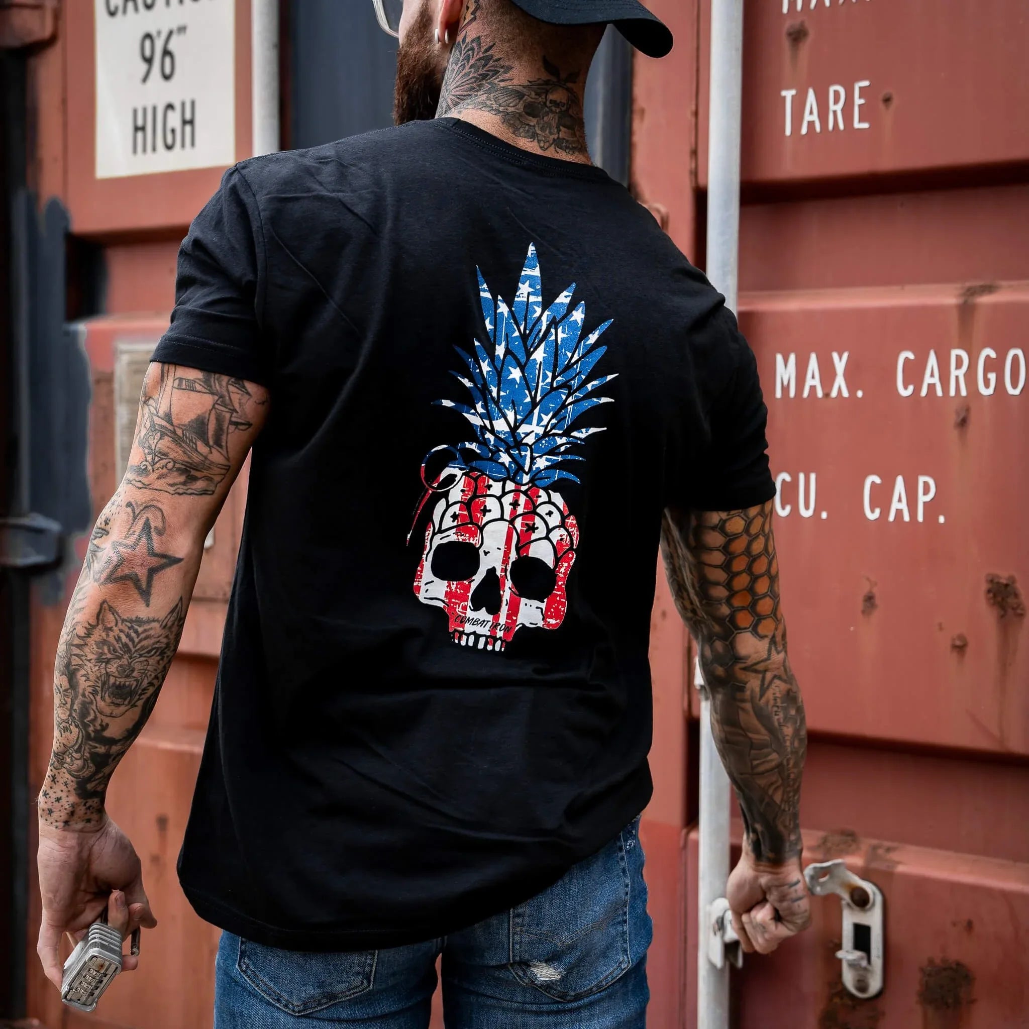 American Flag USA Pineapple Grenade Men's T-Shirt - Combat Iron Apparel Co.