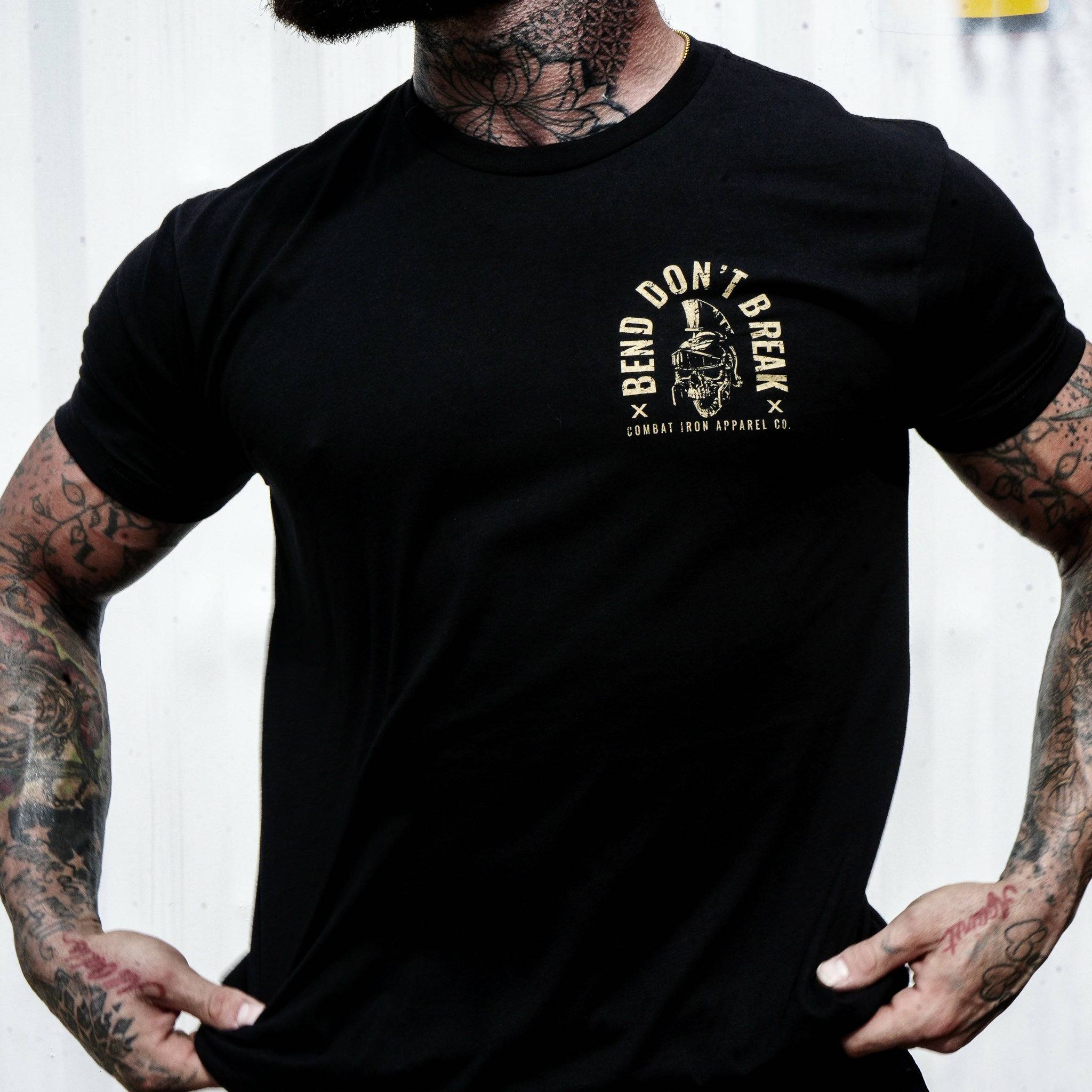 Bend Don't Break Barbell Skull Men's T-Shirt - Combat Iron Apparel Co.