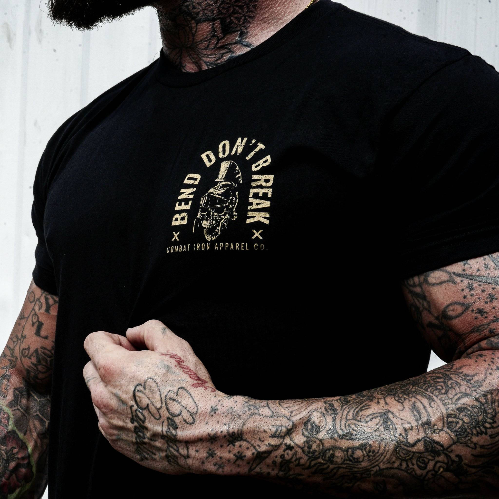 Bend Don't Break Barbell Skull Men's T-Shirt - Combat Iron Apparel Co.