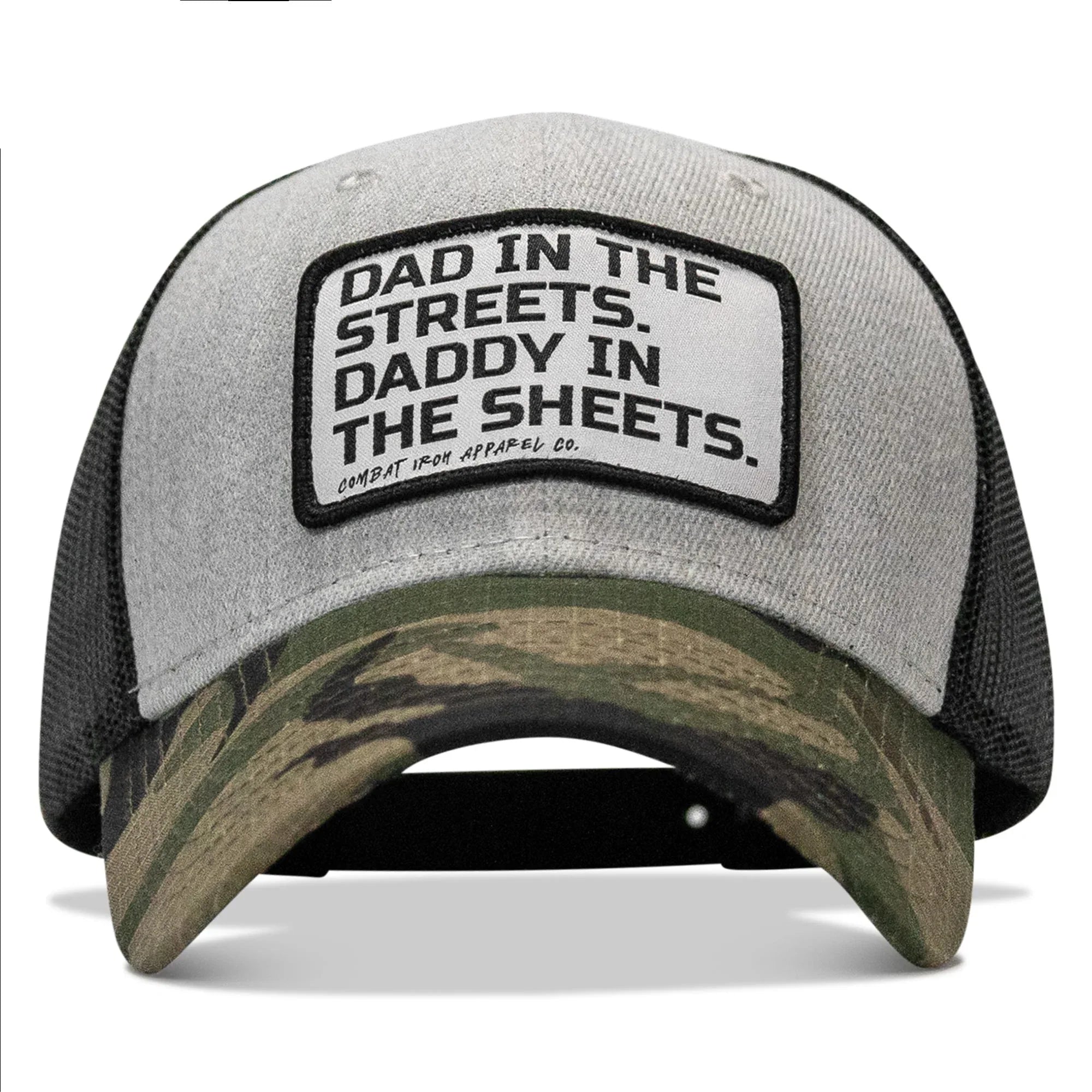 Dad In The Streets. Daddy In The Sheets. White Patch Snapback Hat - Combat Iron Apparel Co.