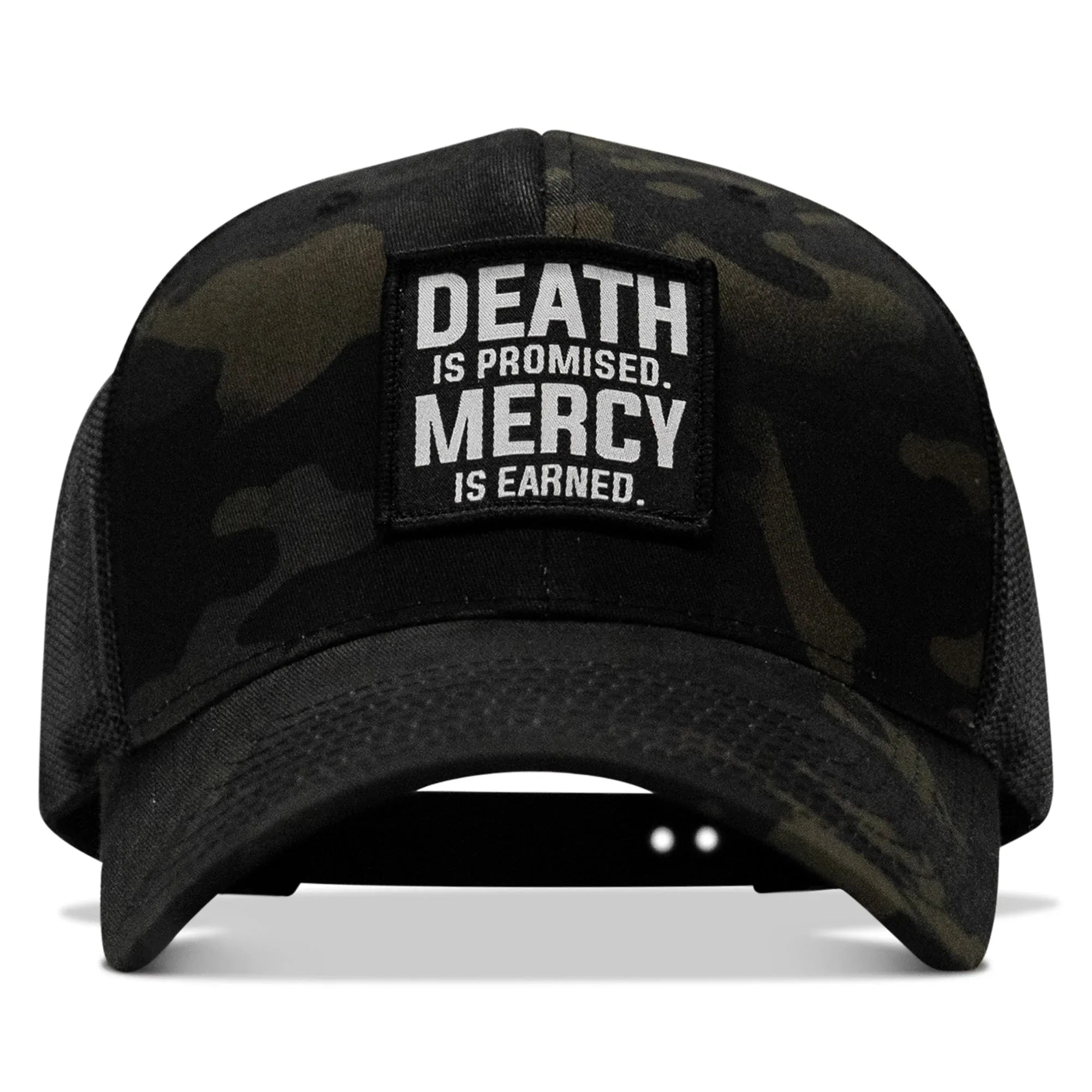 Death Is Promised. Mercy Is Earned Patch Snapback Hat - Combat Iron Apparel Co.