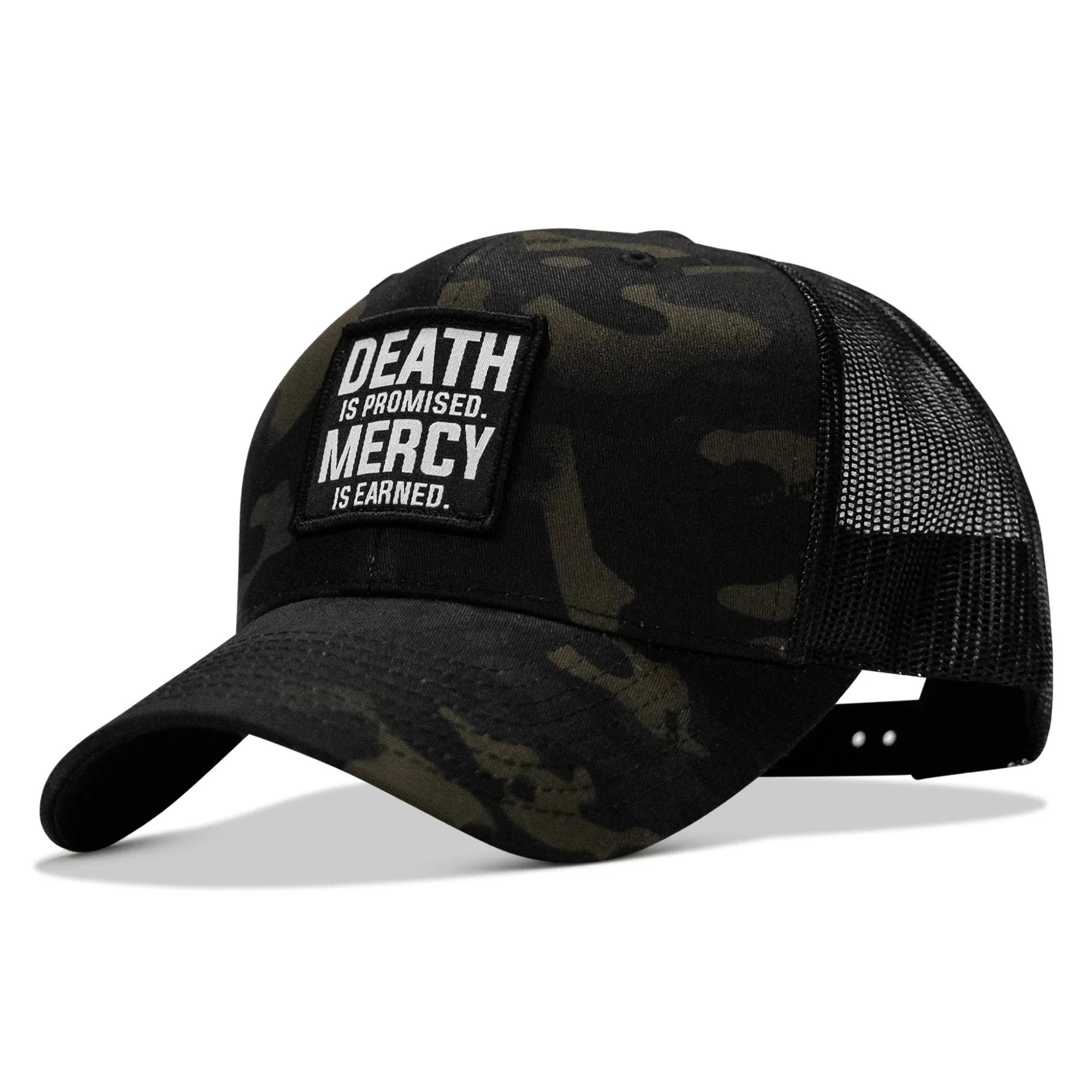 Death Is Promised. Mercy Is Earned Patch Snapback Hat - Combat Iron Apparel Co.