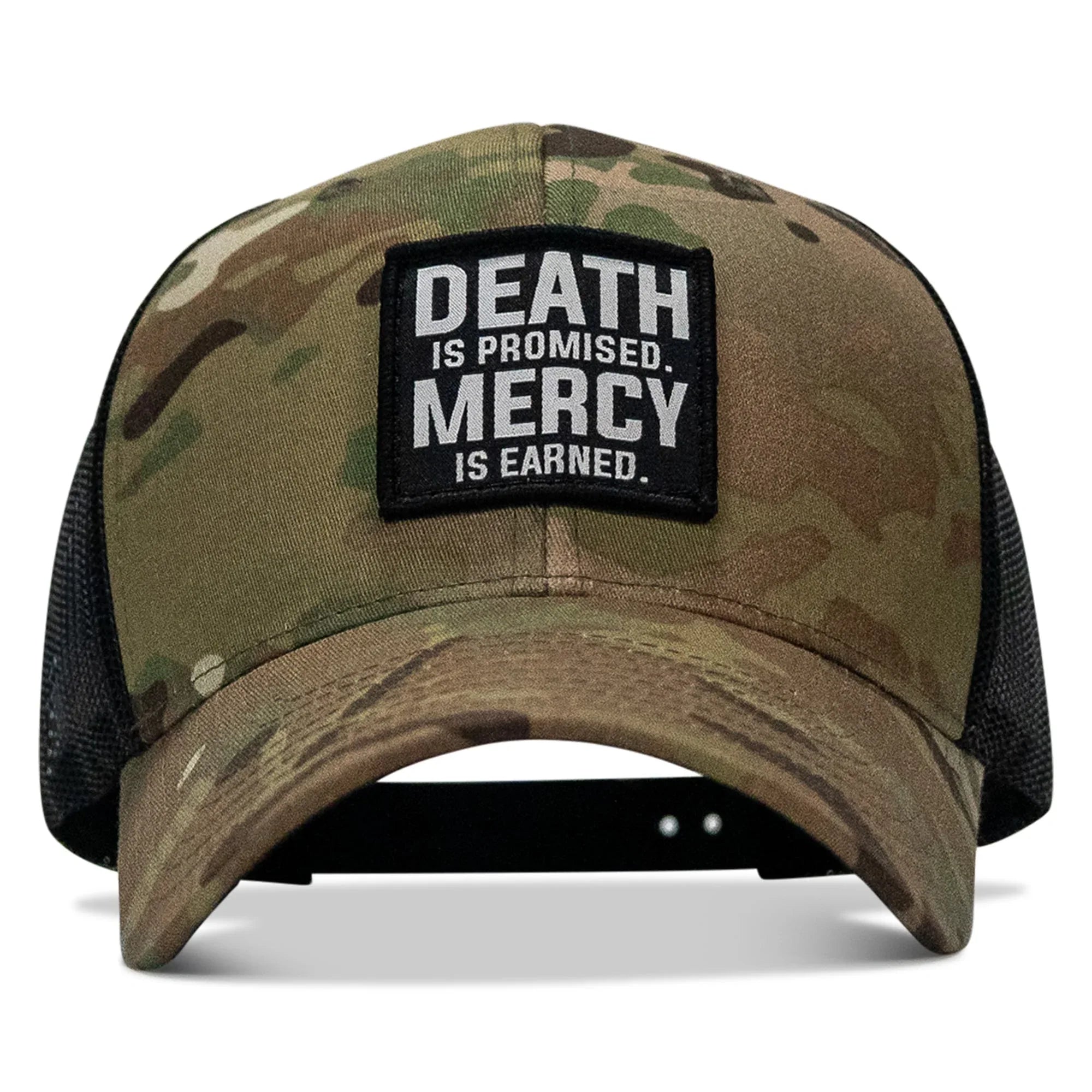 Death Is Promised. Mercy Is Earned Patch Snapback Hat - Combat Iron Apparel Co.