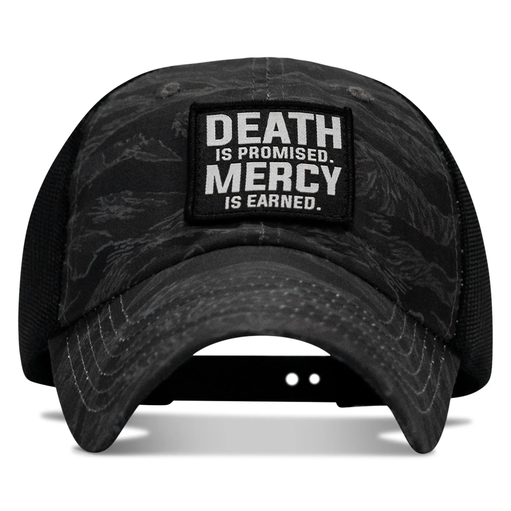 Death Is Promised. Mercy Is Earned Patch. Tactical Ripstop Mesh Snapback Hat - Combat Iron Apparel Co.