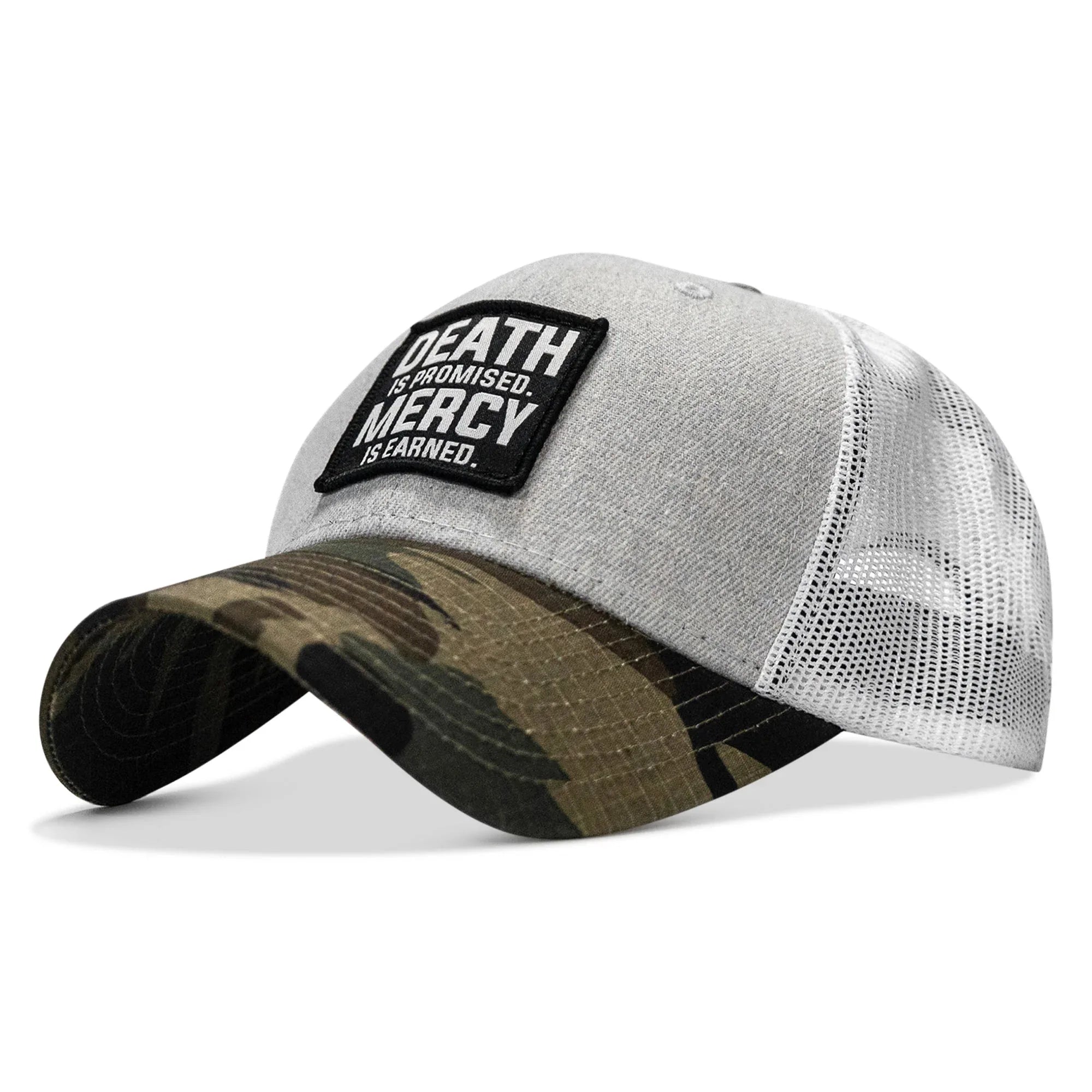 Death Is Promised. Mercy Is Earned Patch Snapback Hat - Combat Iron Apparel Co.