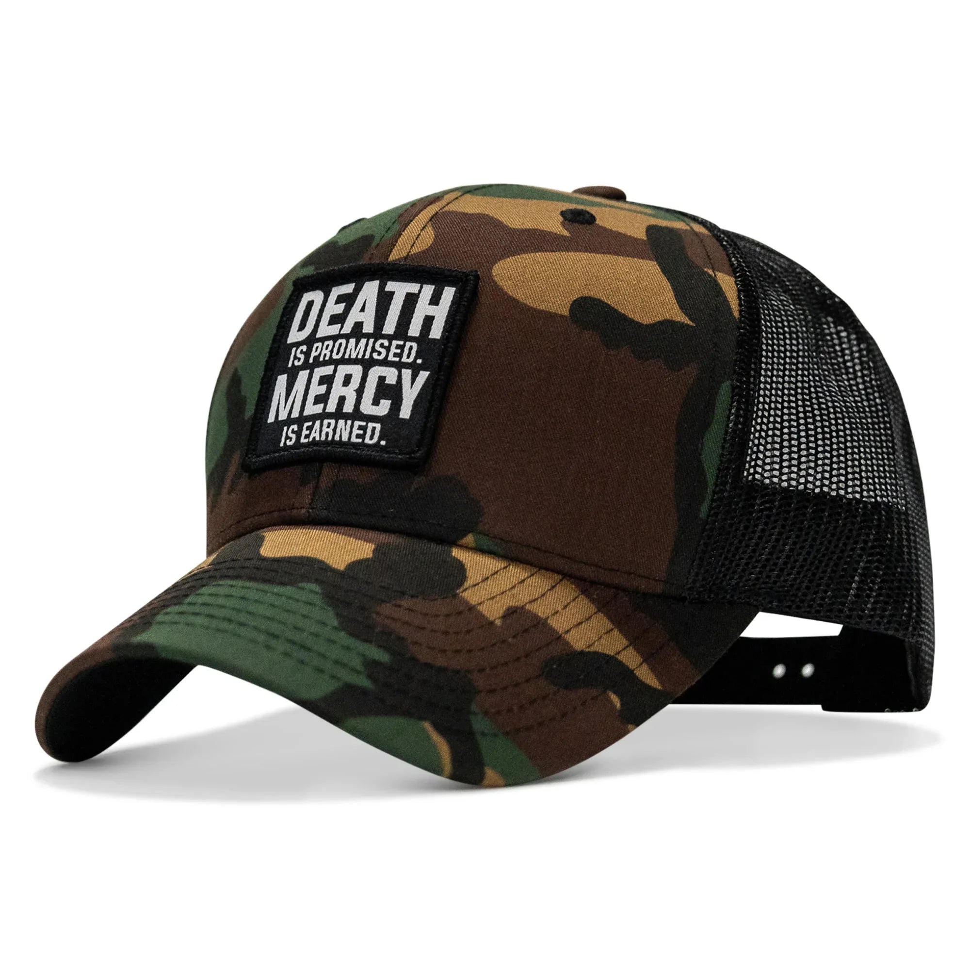 Death Is Promised. Mercy Is Earned Patch Snapback Hat - Combat Iron Apparel Co.