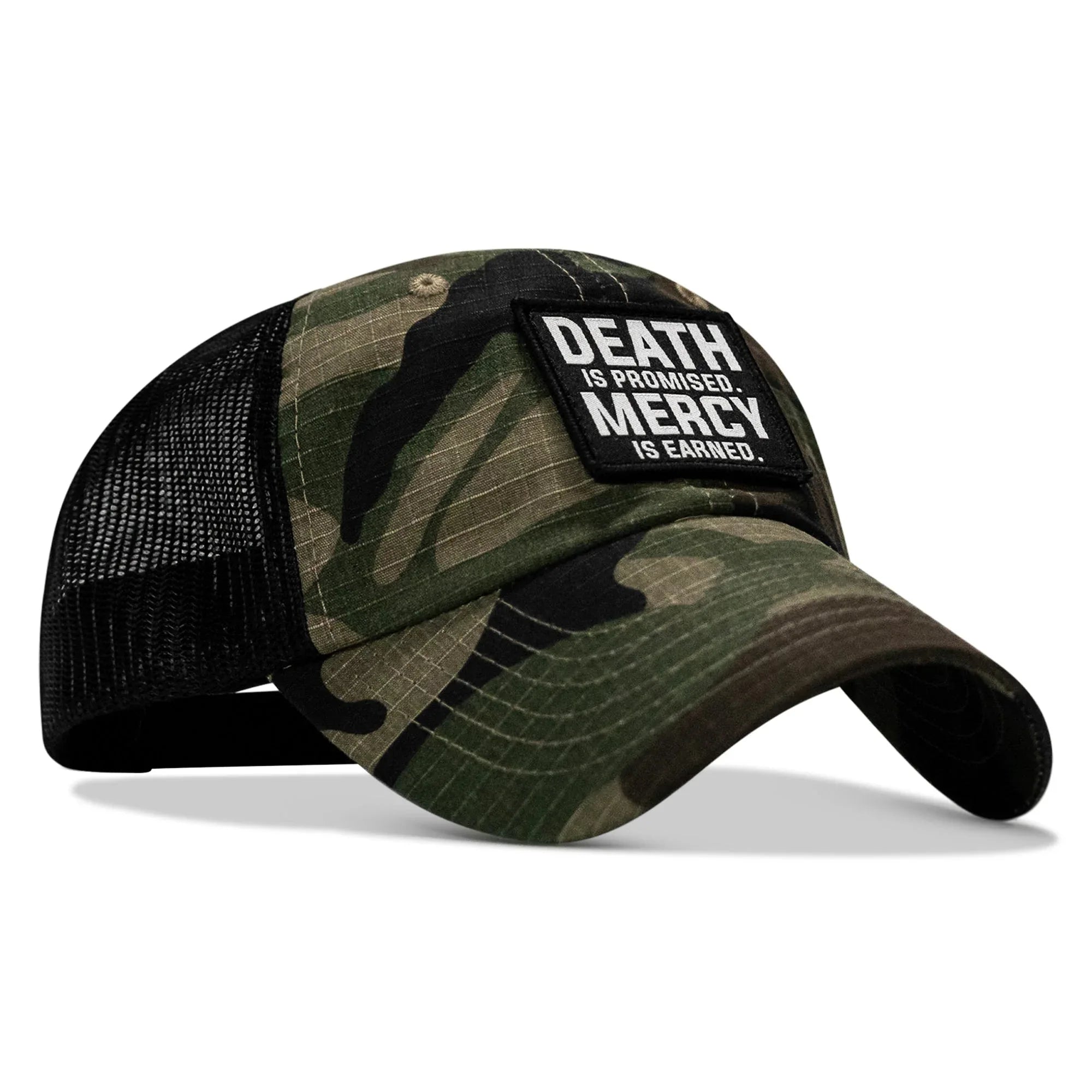 Death Is Promised. Mercy Is Earned Patch. Tactical Ripstop Mesh Snapback Hat - Combat Iron Apparel Co.