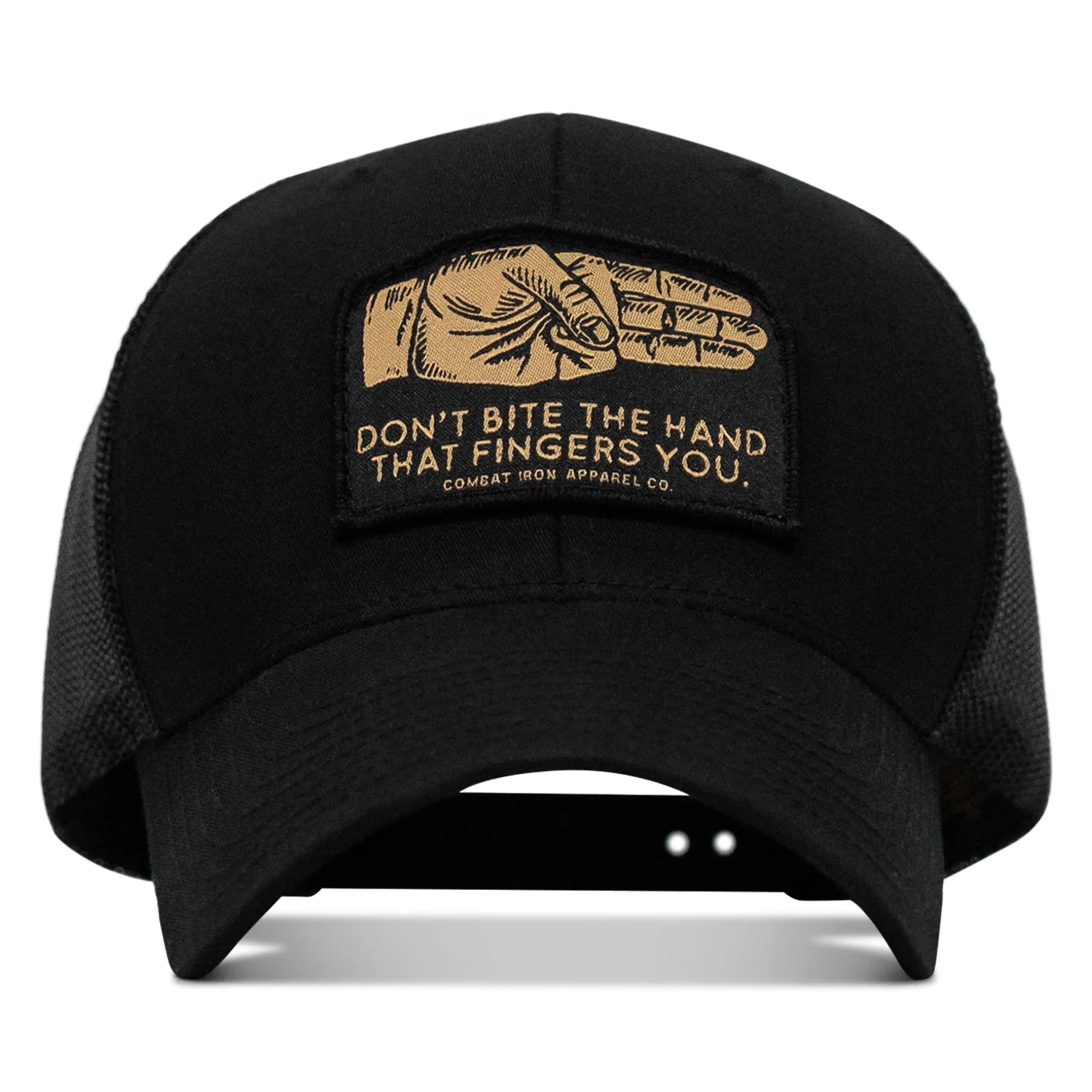 Don't Bite The Hand That Fingers you Patch Snapback Hat - Combat Iron Apparel Co.