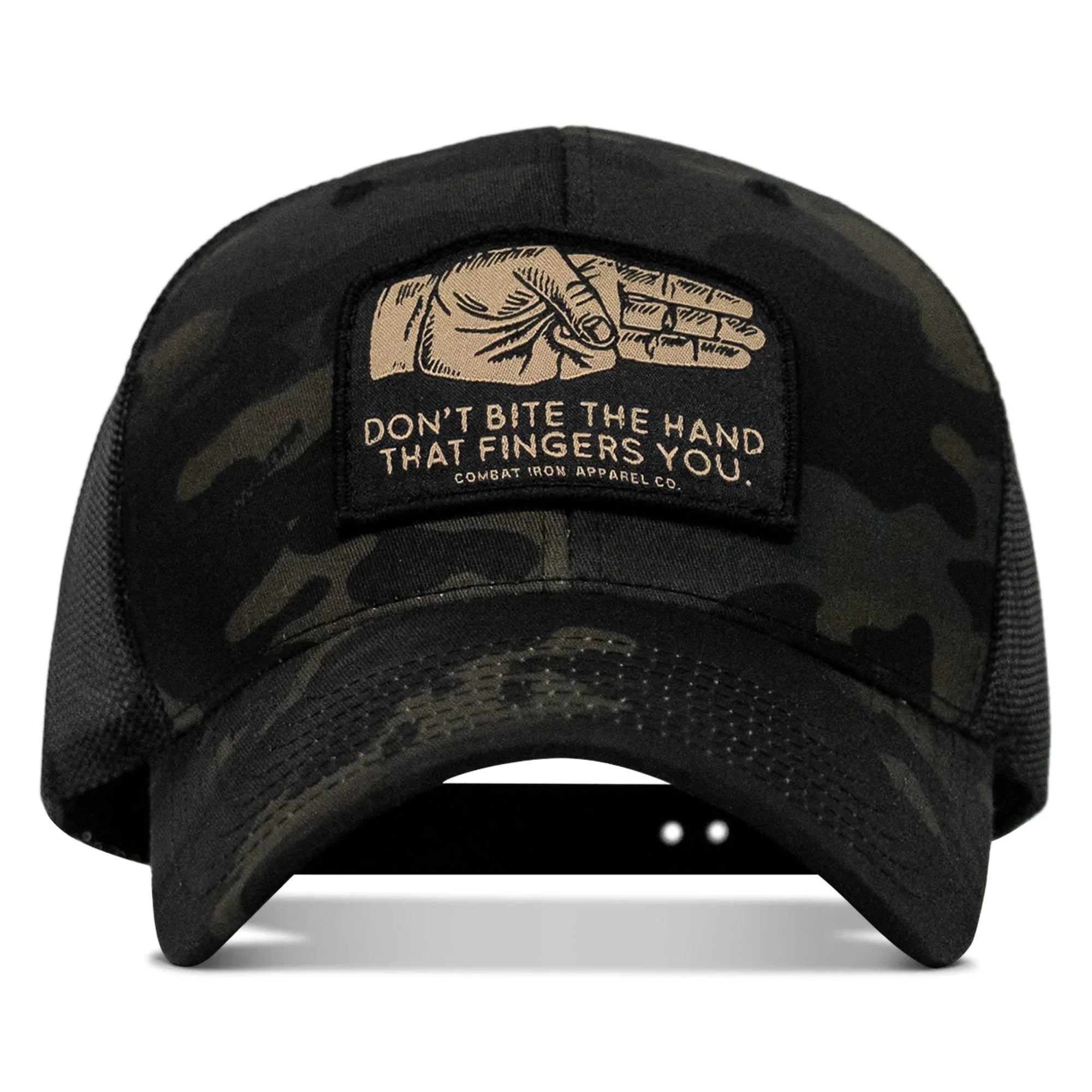 Don't Bite The Hand That Fingers you Patch Snapback Hat - Combat Iron Apparel Co.