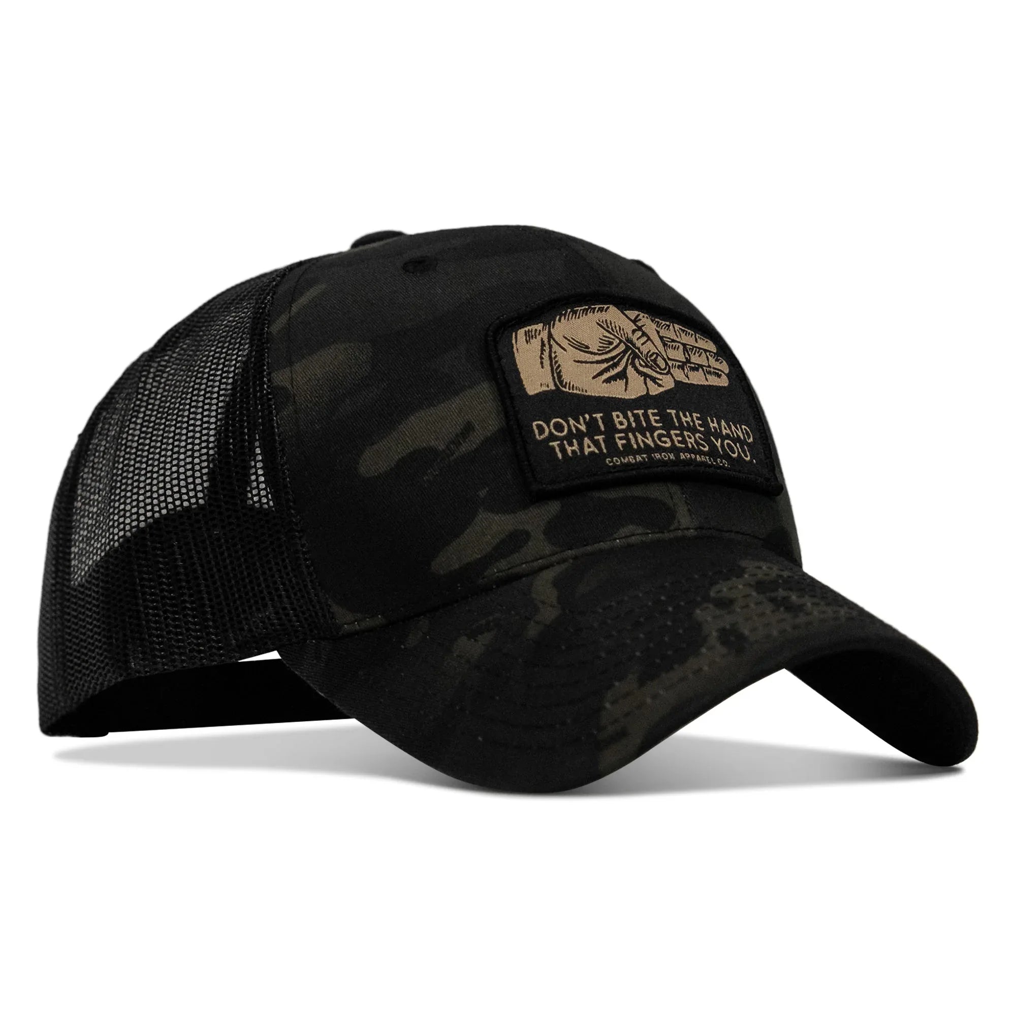 Don't Bite The Hand That Fingers you Patch Snapback Hat - Combat Iron Apparel Co.