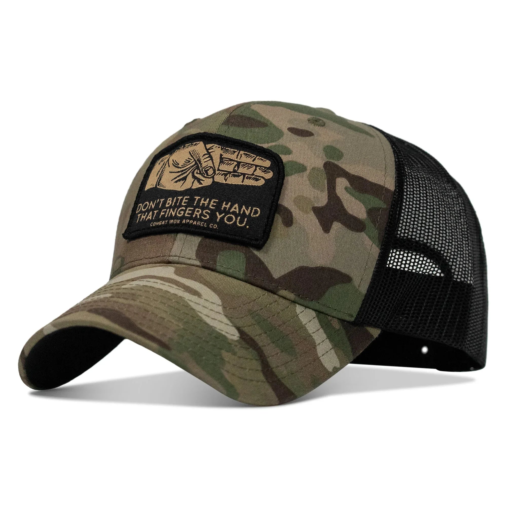 Don't Bite The Hand That Fingers you Patch Snapback Hat - Combat Iron Apparel Co.
