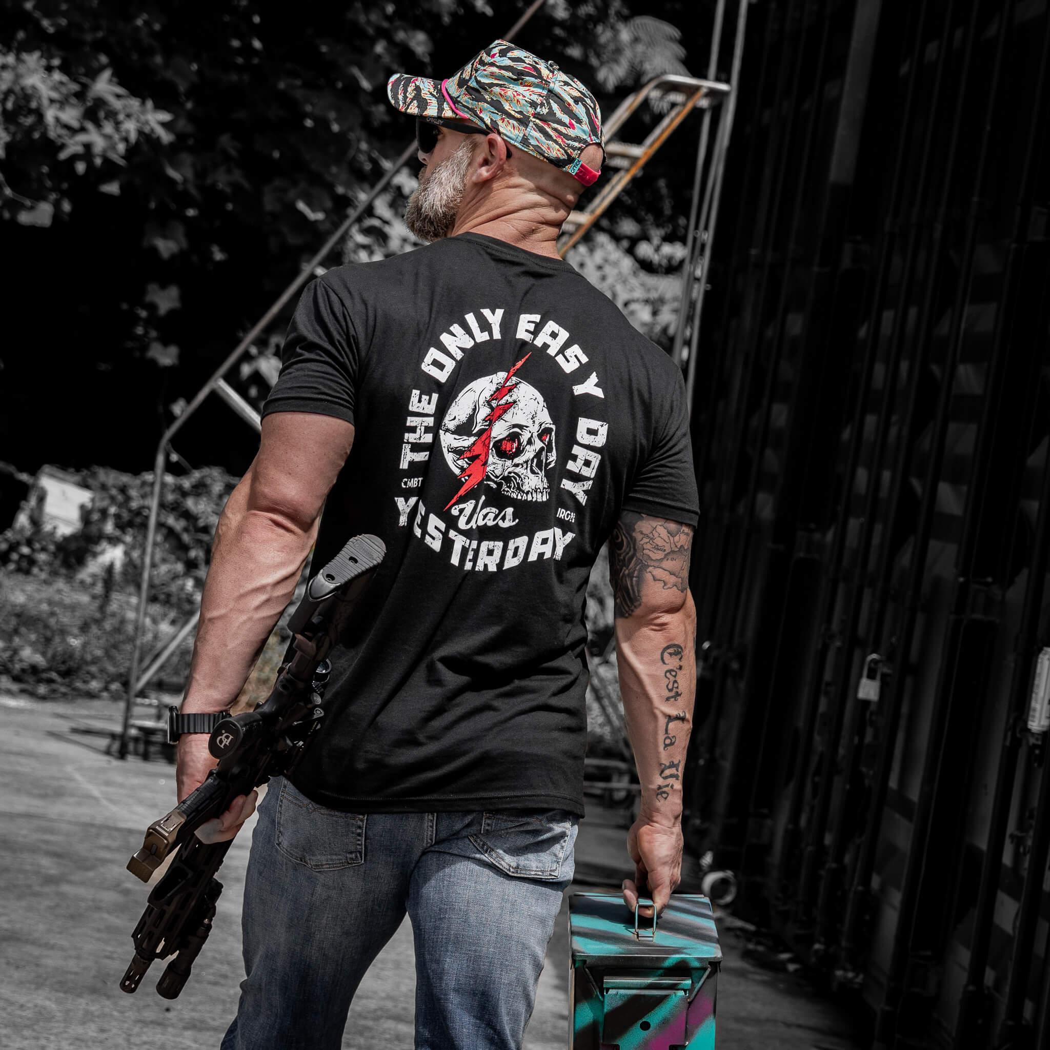 Only Easy Day Was Yesterday Skull Men's T-Shirt - Combat Iron Apparel Co.