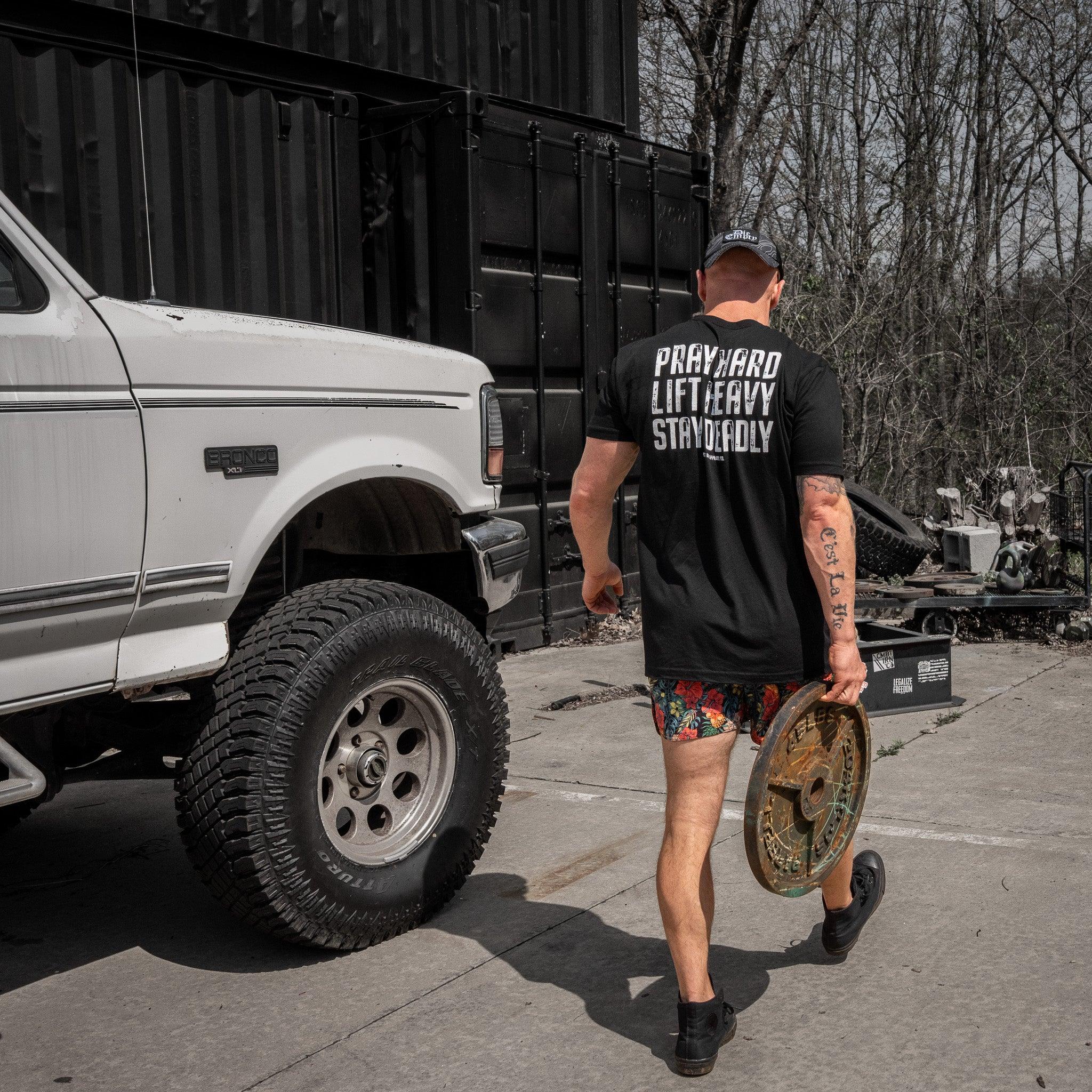 Pray Hard. Lift Heavy. Stay Deadly. V2 Men's T-Shirt - Combat Iron Apparel Co.