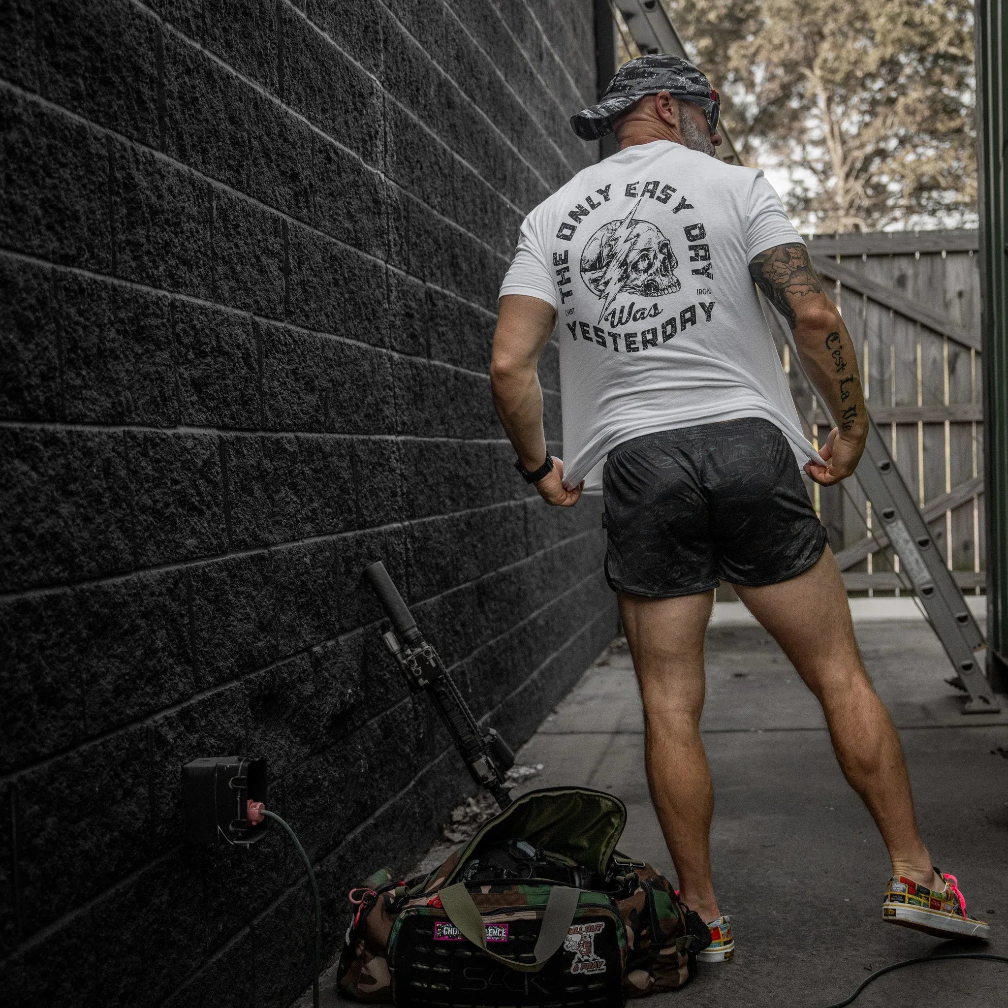 Only Easy Day Was Yesterday Skull Men's T-Shirt - Combat Iron Apparel Co.