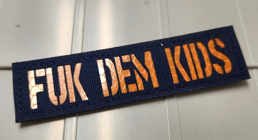 As Seen on Socials - Fuk Dem Kids - 1x3.75 Patch - Navy Laser Cut w/Or
