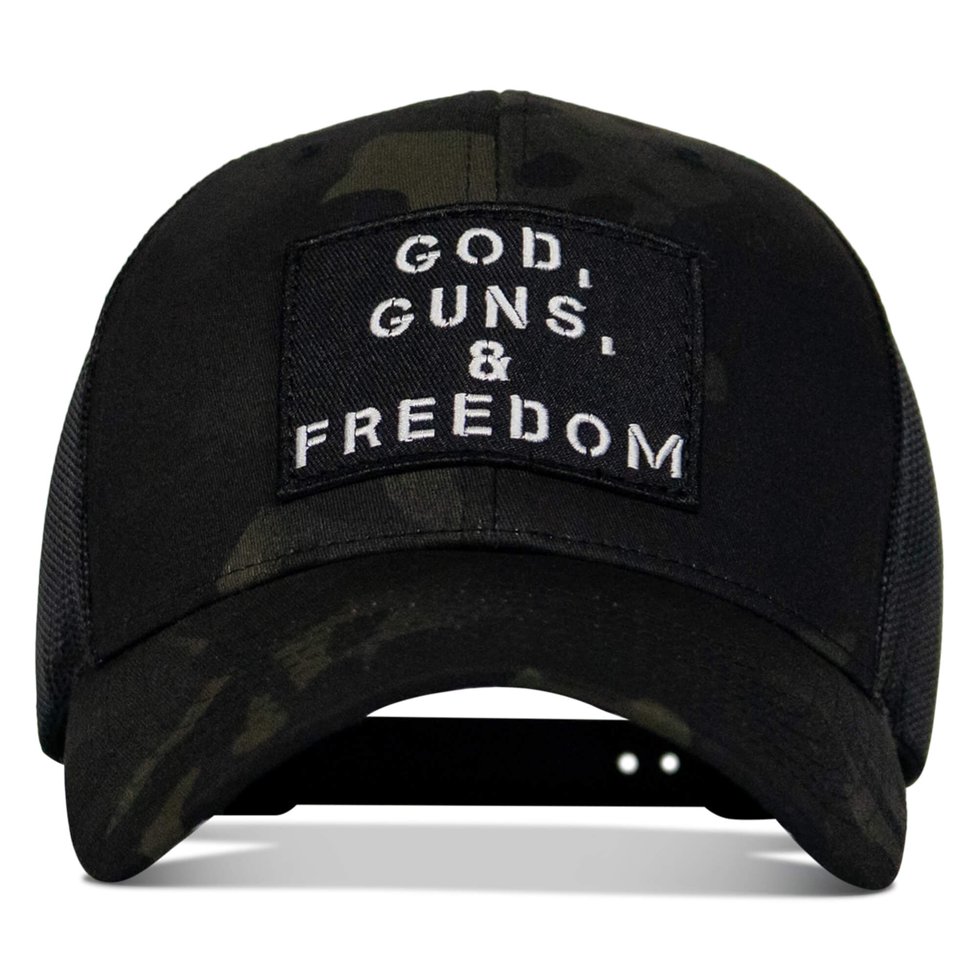 God, Guns, And Freedom Patch Mid-Profile Mesh Snapback Hat - Combat Iron Apparel Co.