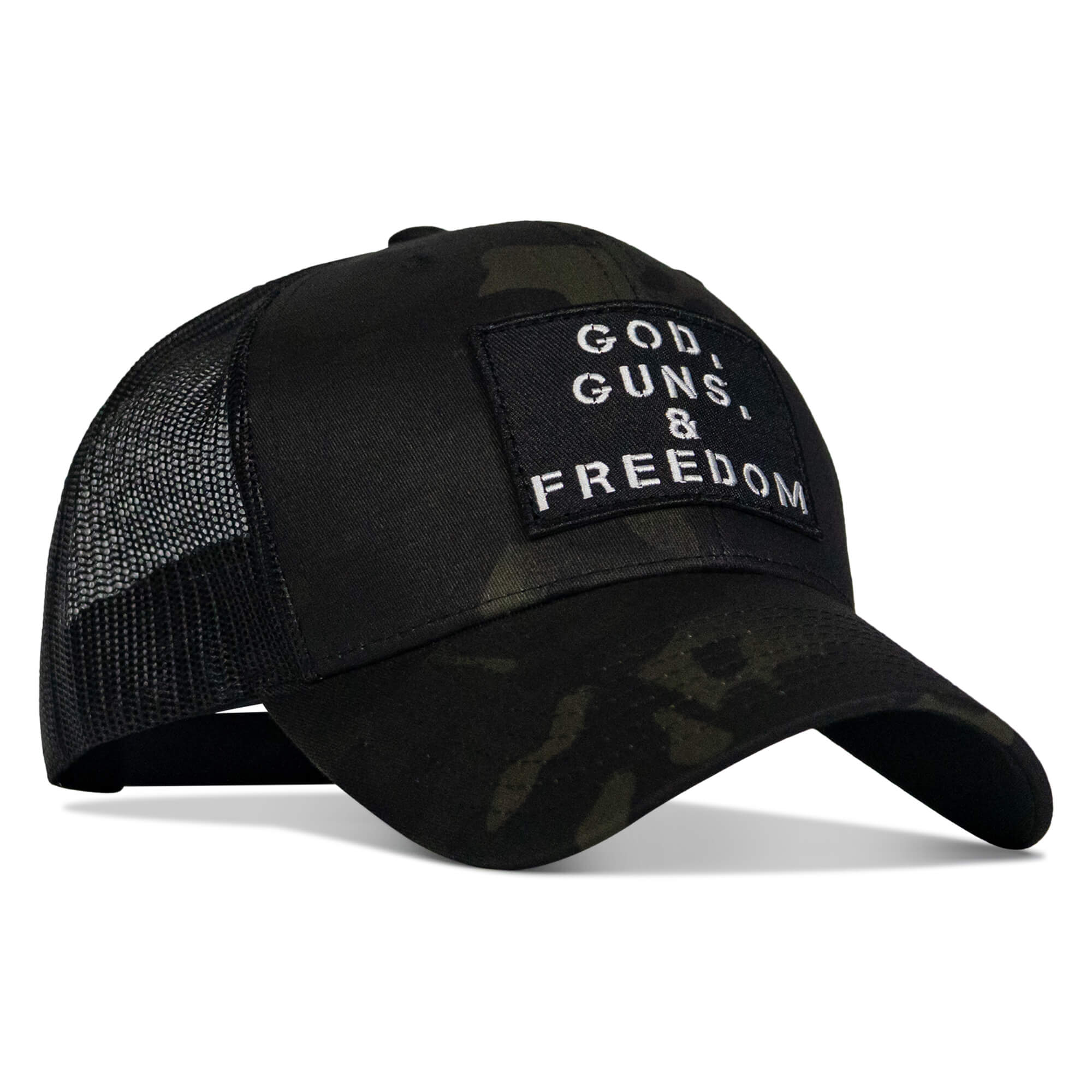 God, Guns, And Freedom Patch Mid-Profile Mesh Snapback Hat - Combat Iron Apparel Co.