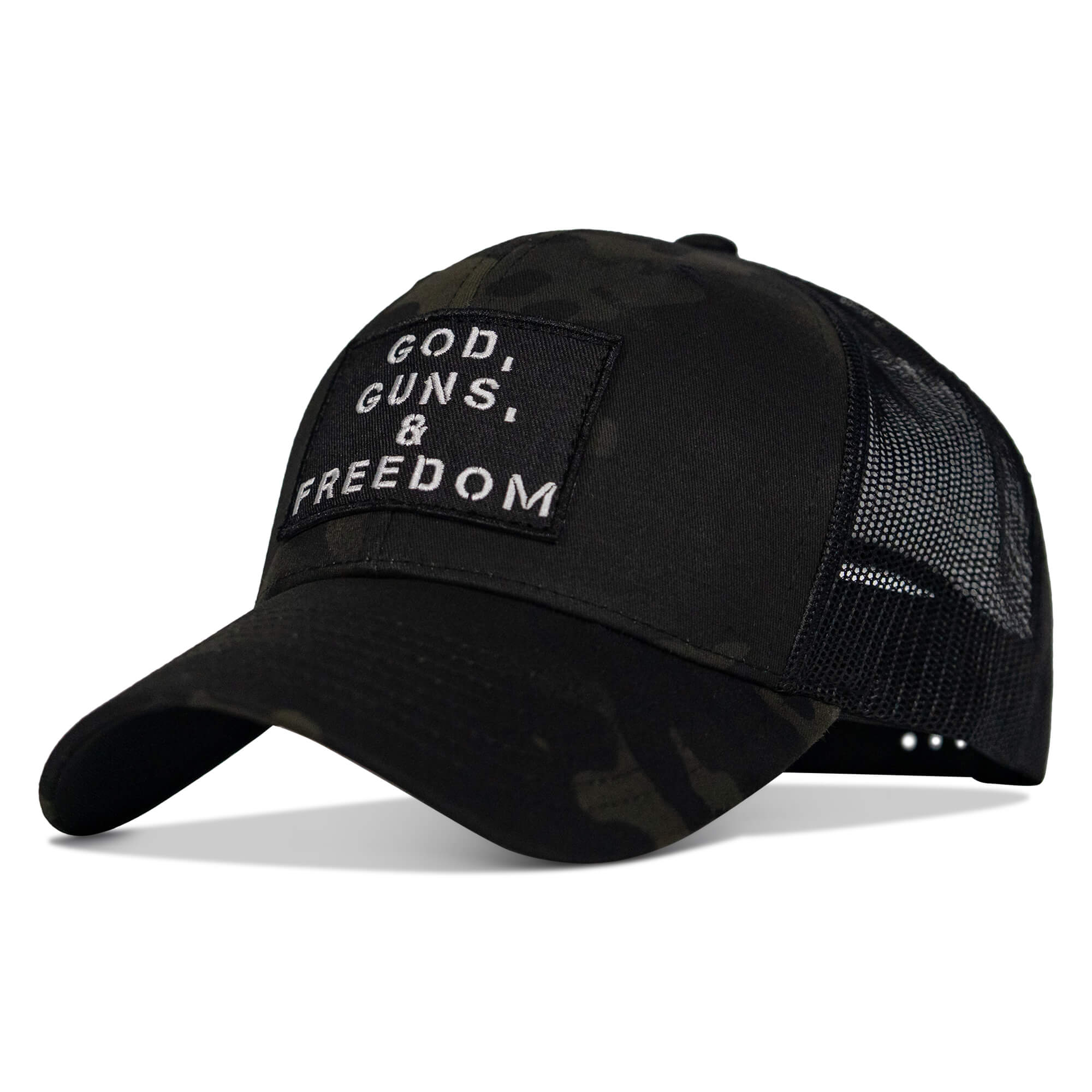 God, Guns, And Freedom Patch Mid-Profile Mesh Snapback Hat - Combat Iron Apparel Co.