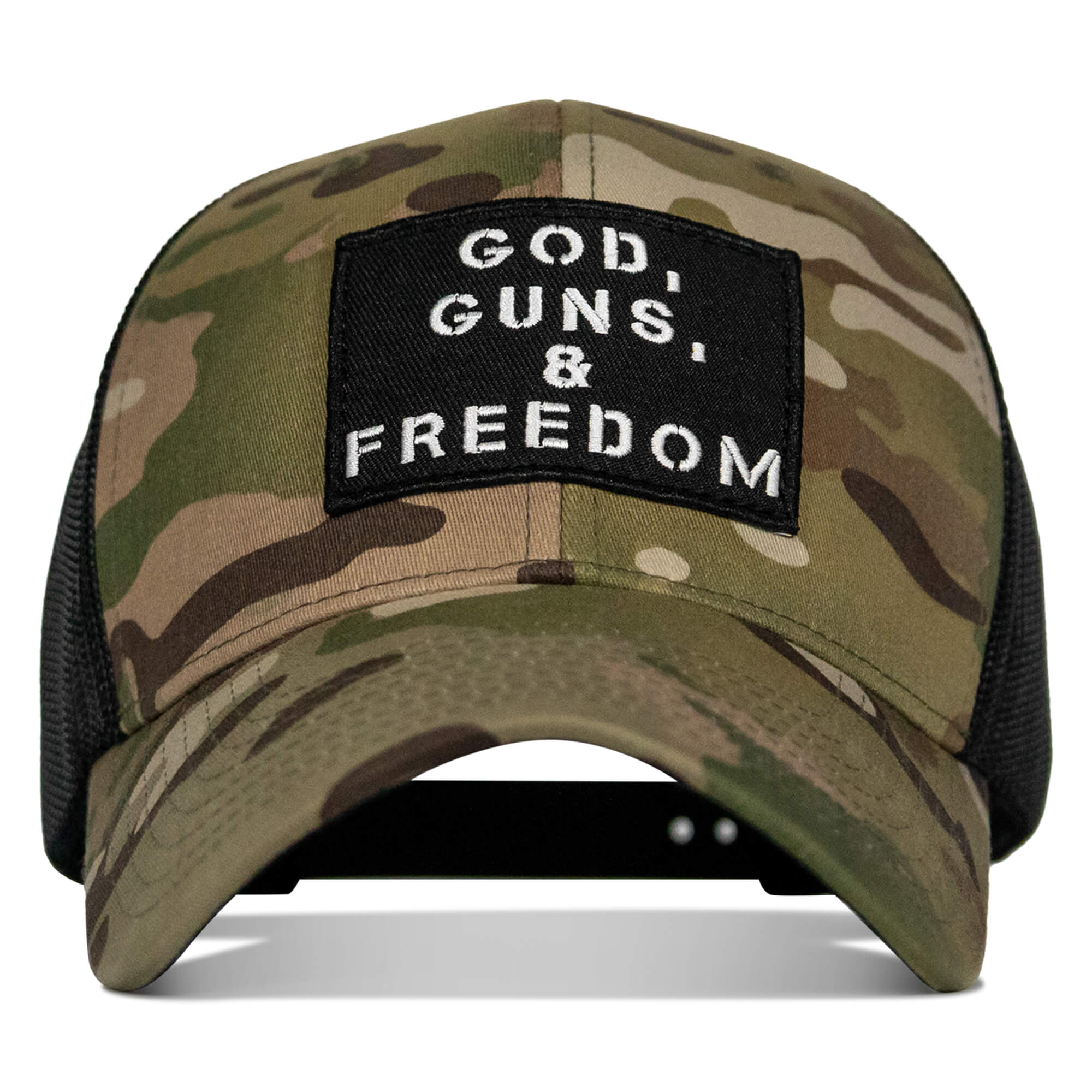 God, Guns, And Freedom Patch Mid-Profile Mesh Snapback Hat - Combat Iron Apparel Co.
