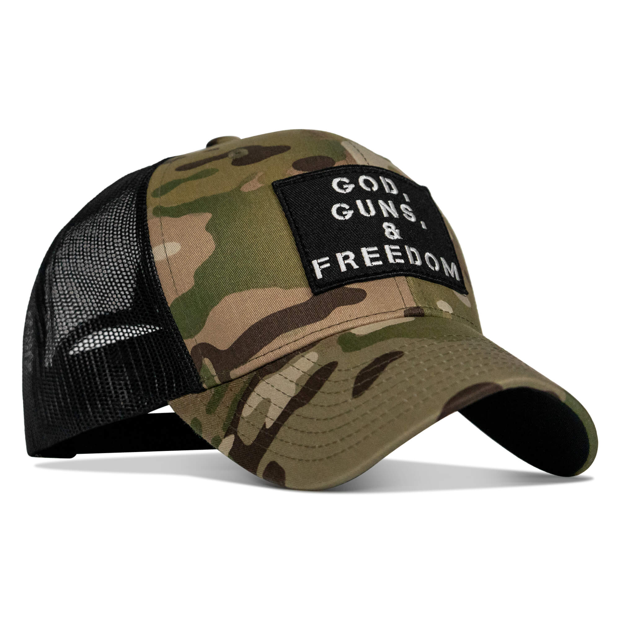 God, Guns, And Freedom Patch Mid-Profile Mesh Snapback Hat - Combat Iron Apparel Co.