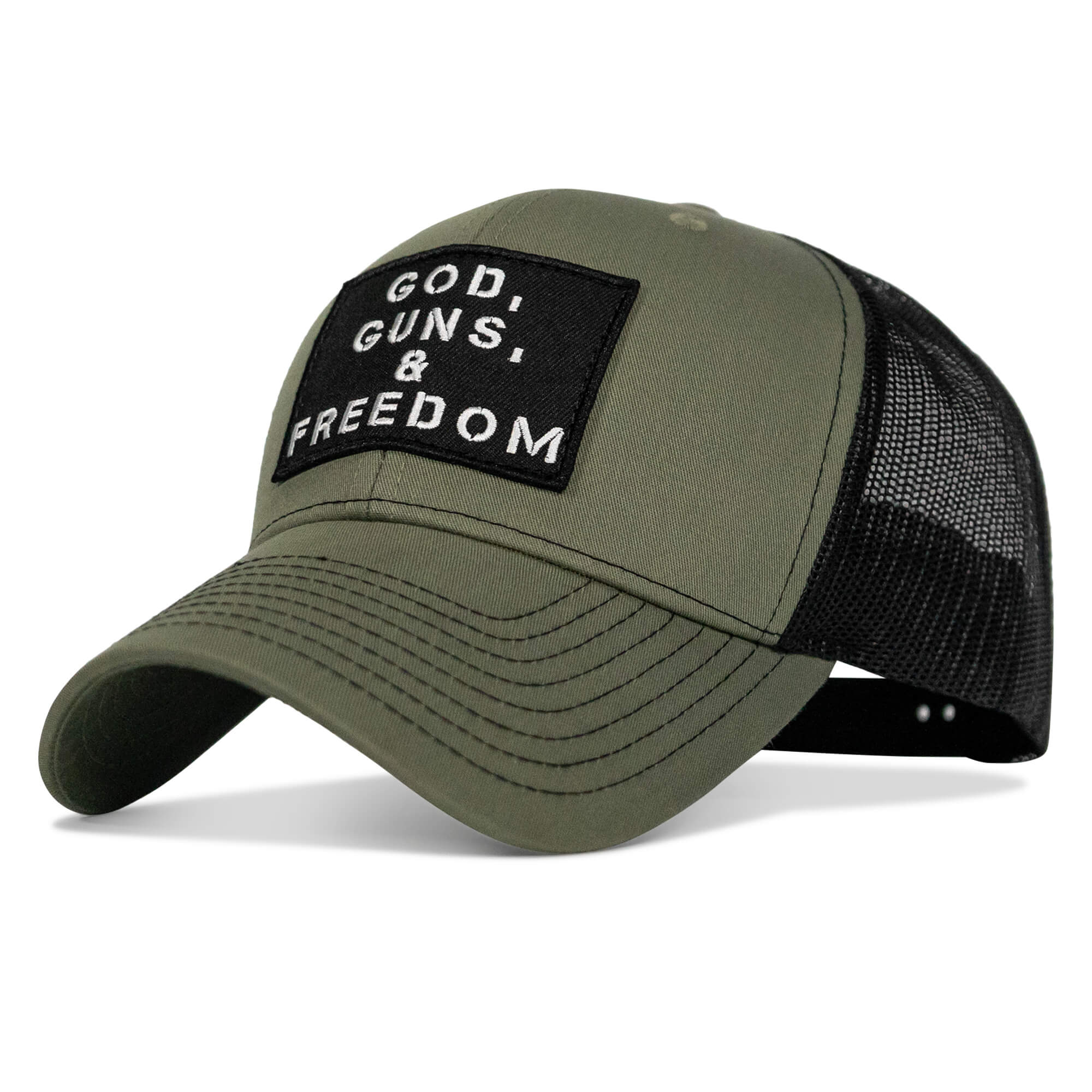 God, Guns, And Freedom Patch Mid-Profile Mesh Snapback Hat - Combat Iron Apparel Co.