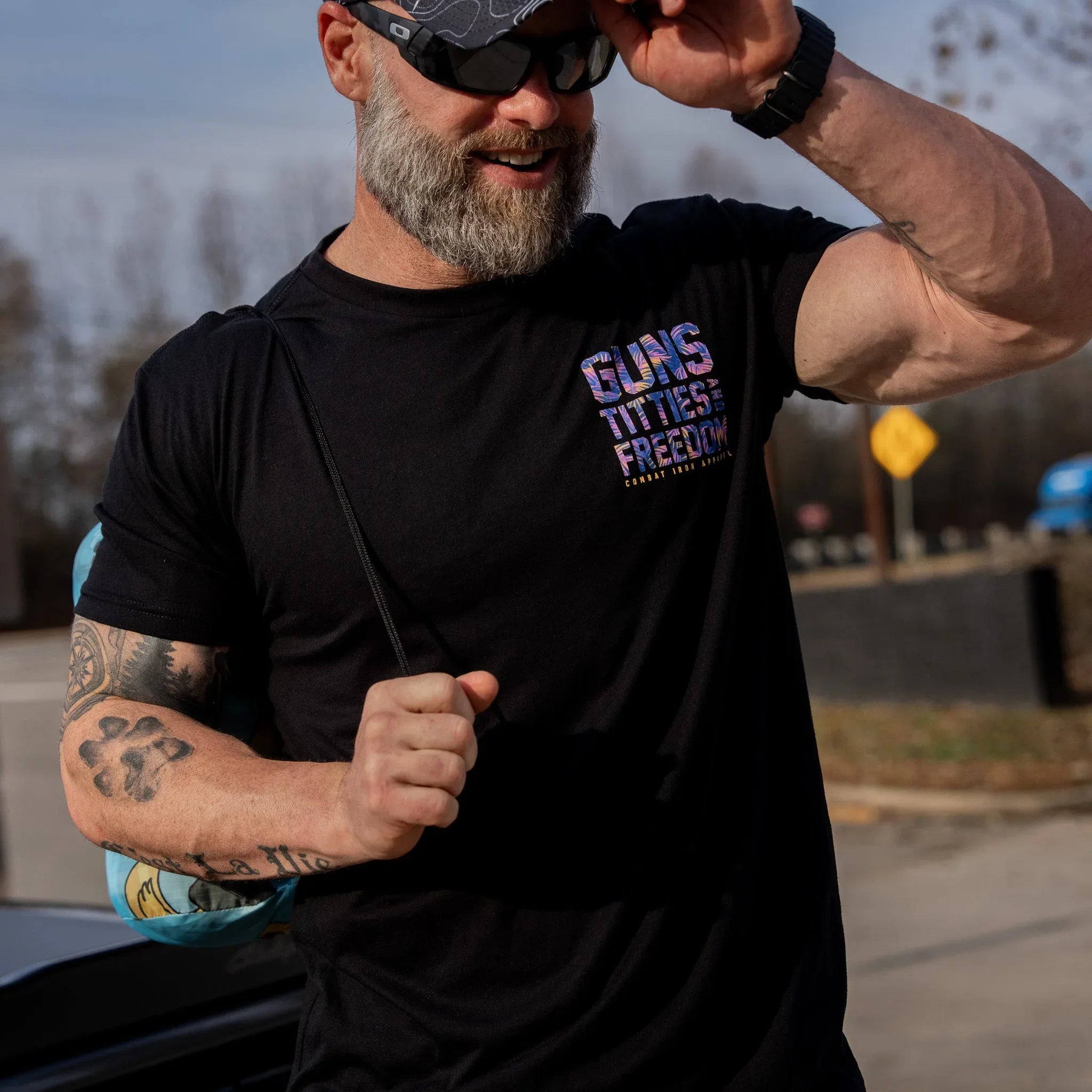 Guns, Titties And Freedom Men's T-Shirt - Combat Iron Apparel Co.