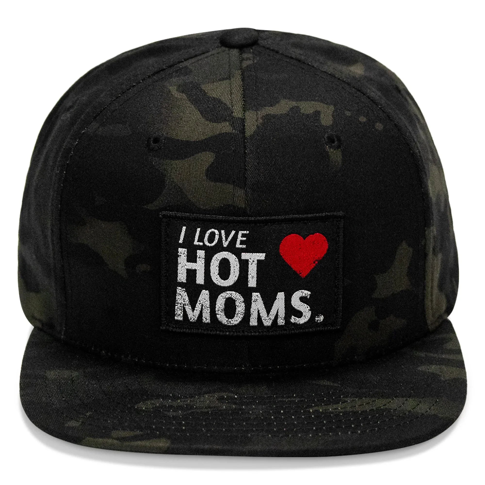 I Love Hot Moms Patch Flatbill Snapback Hat - Combat Iron Apparel Co.