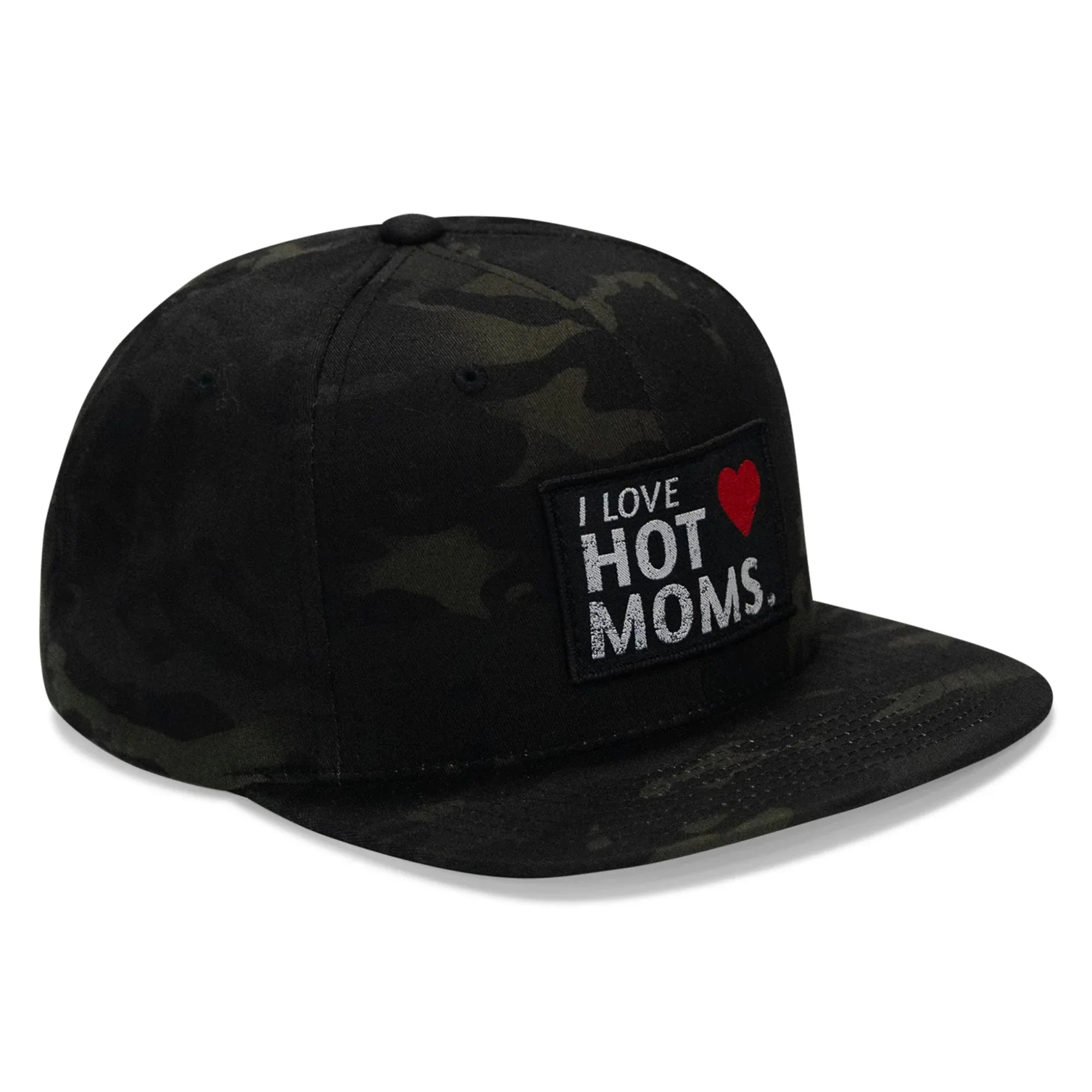 I Love Hot Moms Patch Flatbill Snapback Hat - Combat Iron Apparel Co.