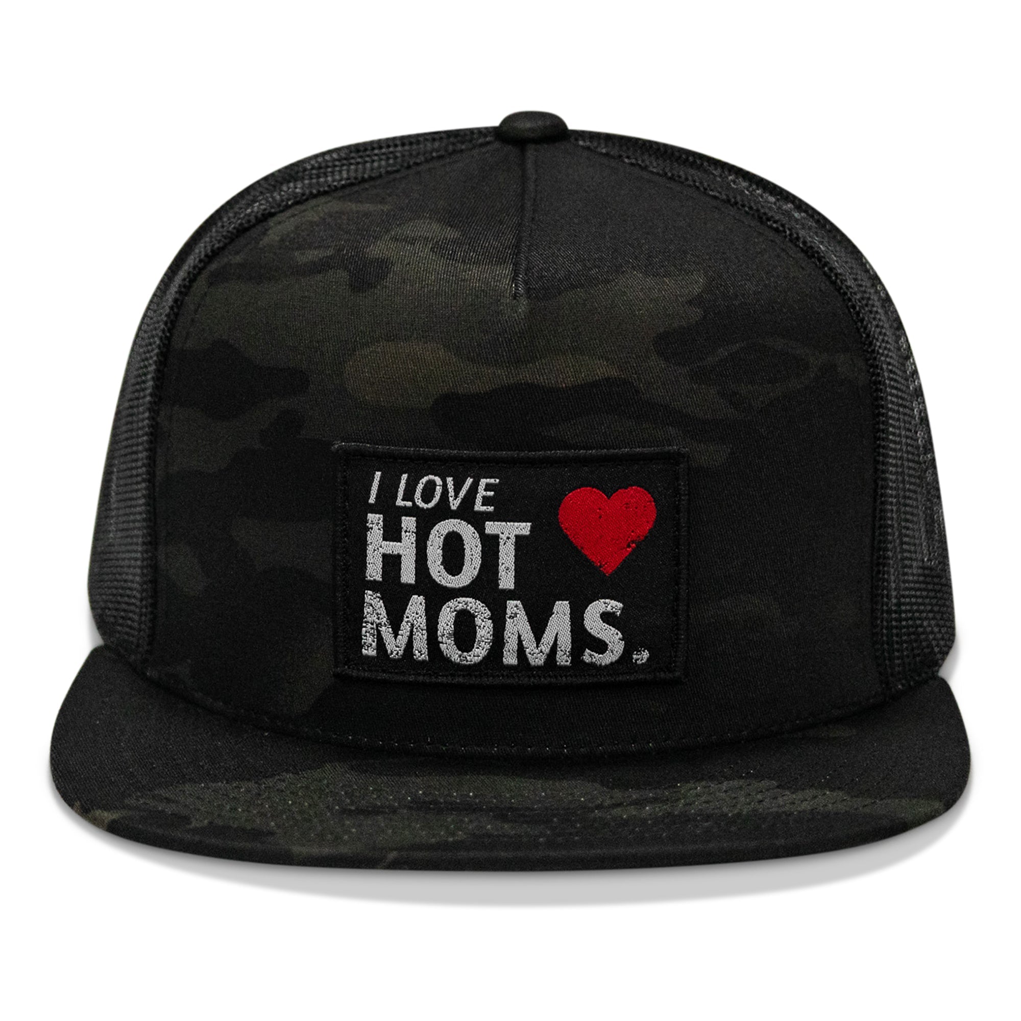 I Love Hot Moms Patch Flatbill Snapback Hat - Combat Iron Apparel Co.