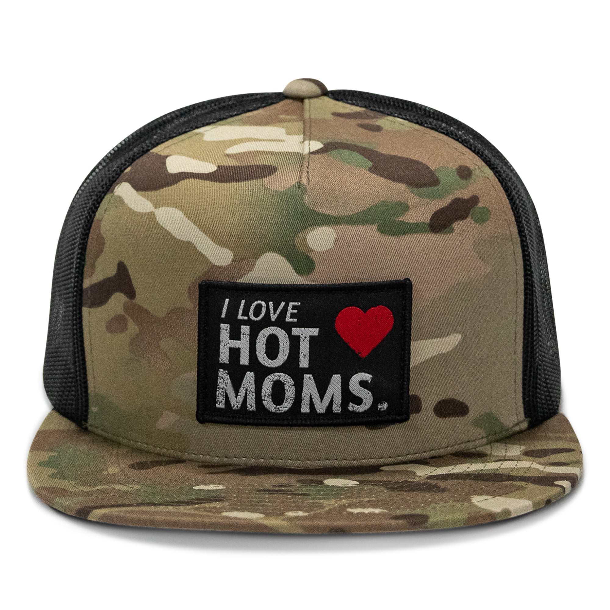 I Love Hot Moms Patch Flatbill Snapback Hat - Combat Iron Apparel Co.
