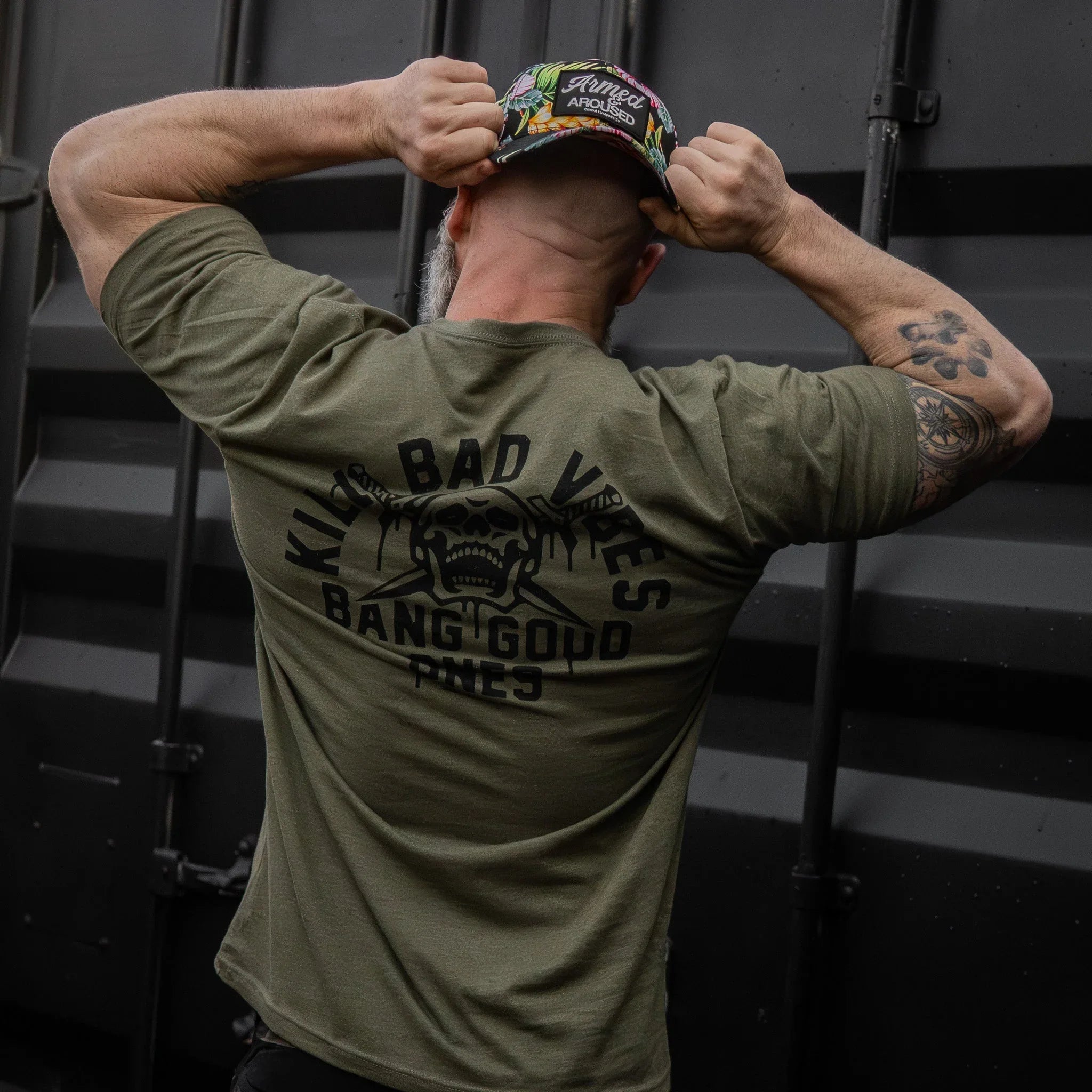 Kill Bad Vibes. Bang Good Ones Skull Men's T-Shirt - Combat Iron Apparel Co.