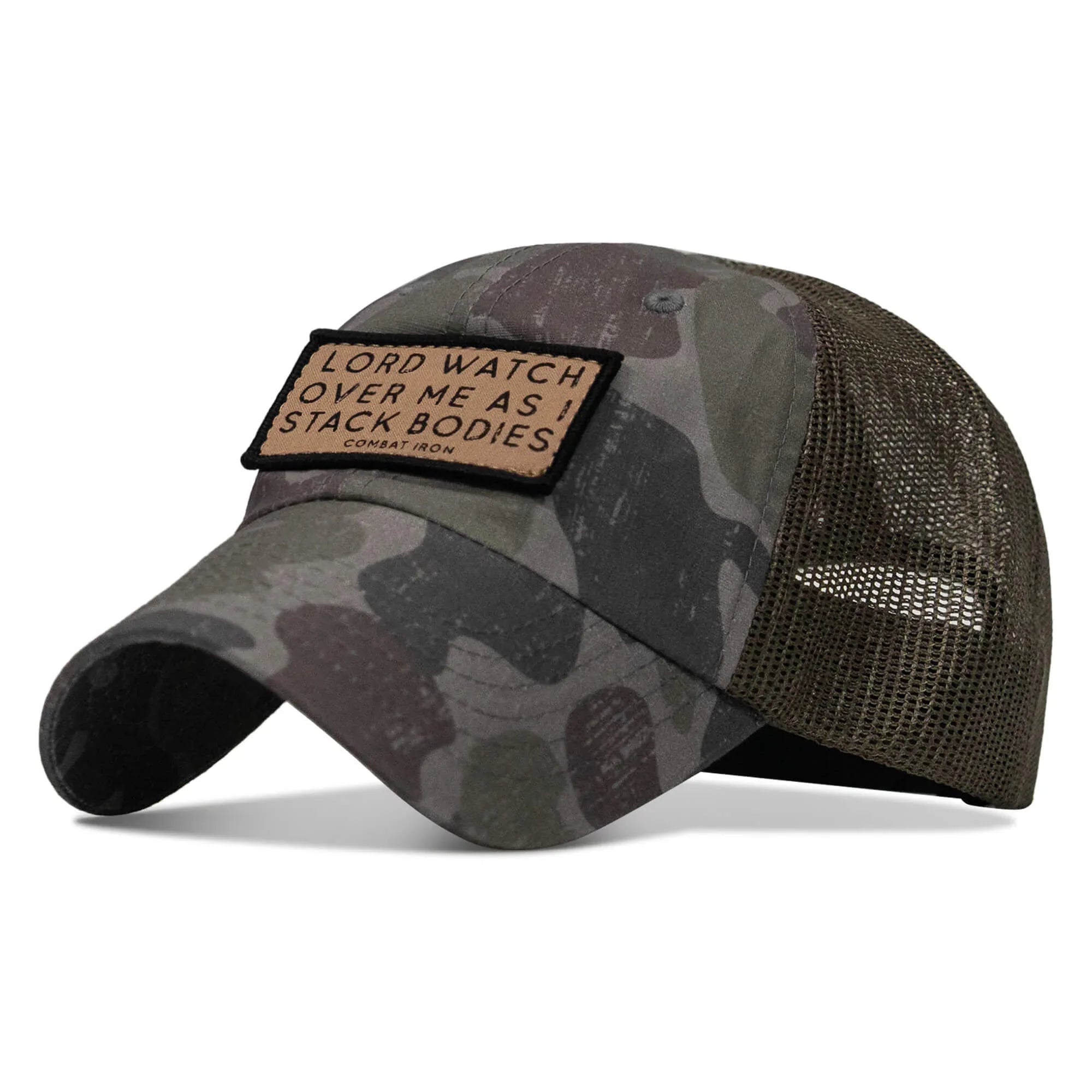 Lord Watch Over Me As I Stack Bodies Tan Patch Tactical Ripstop Mesh Snapback Hat - Combat Iron Apparel Co.