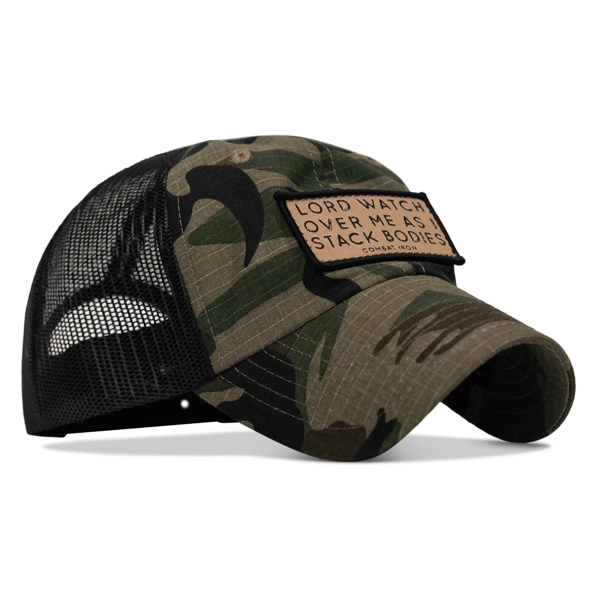 Lord Watch Over Me As I Stack Bodies Tan Patch Tactical Ripstop Mesh Snapback Hat - Combat Iron Apparel Co.