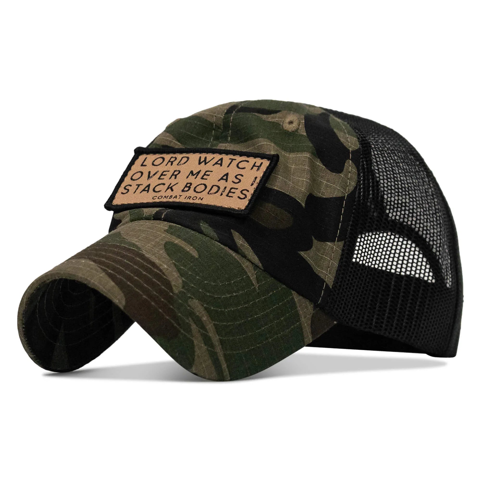Lord Watch Over Me As I Stack Bodies Tan Patch Tactical Ripstop Mesh Snapback Hat - Combat Iron Apparel Co.
