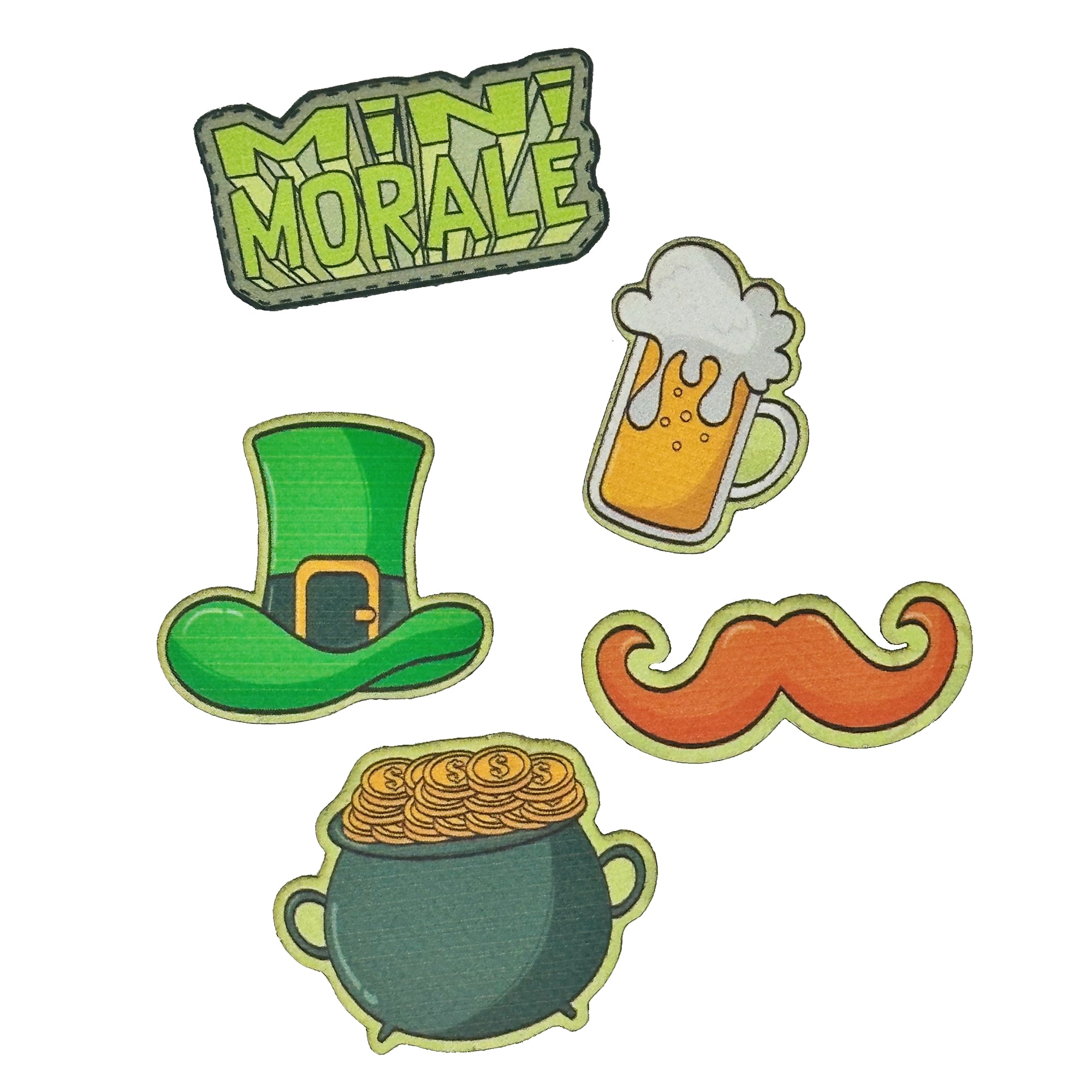 Mini Morale - Lucky Pack 3 - Pot of Gold - Fancy Mustache - Beer - Leprechaun Hat