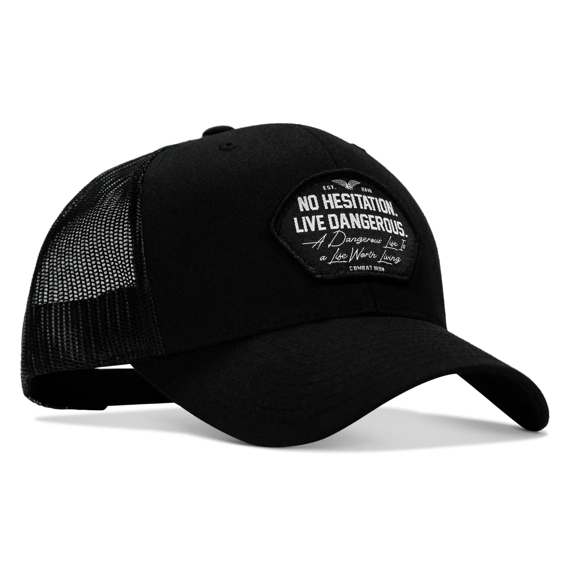 No Hesitation. Live Dangerous Patch Snapback Hat - Combat Iron Apparel Co.