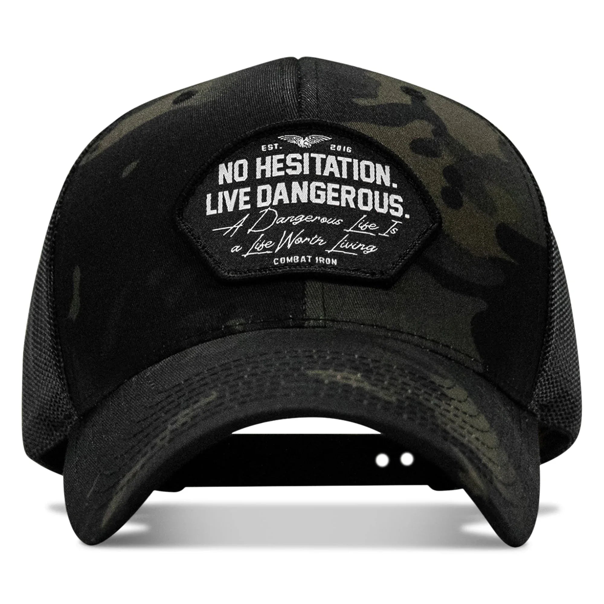No Hesitation. Live Dangerous Patch Snapback Hat - Combat Iron Apparel Co.