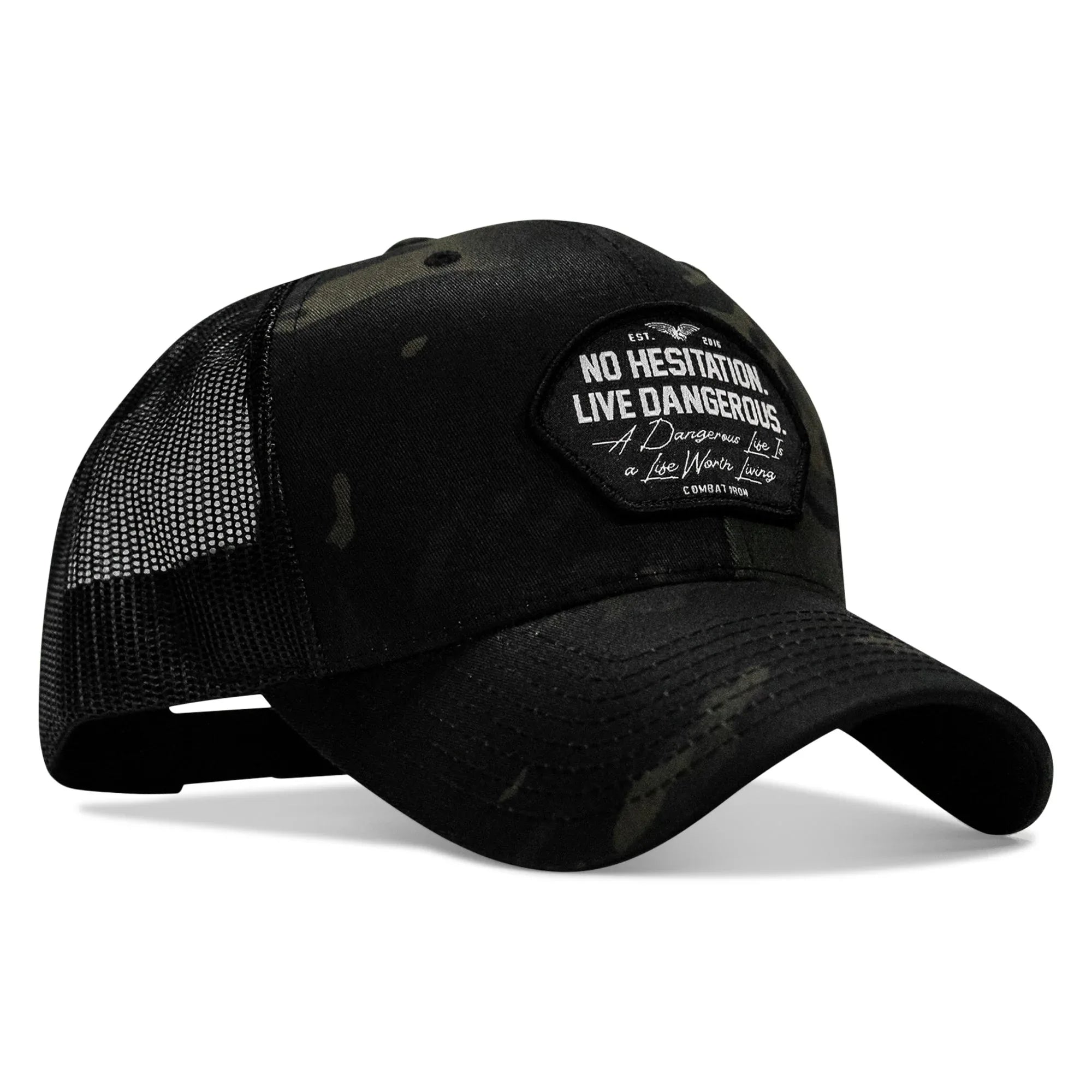 No Hesitation. Live Dangerous Patch Snapback Hat - Combat Iron Apparel Co.
