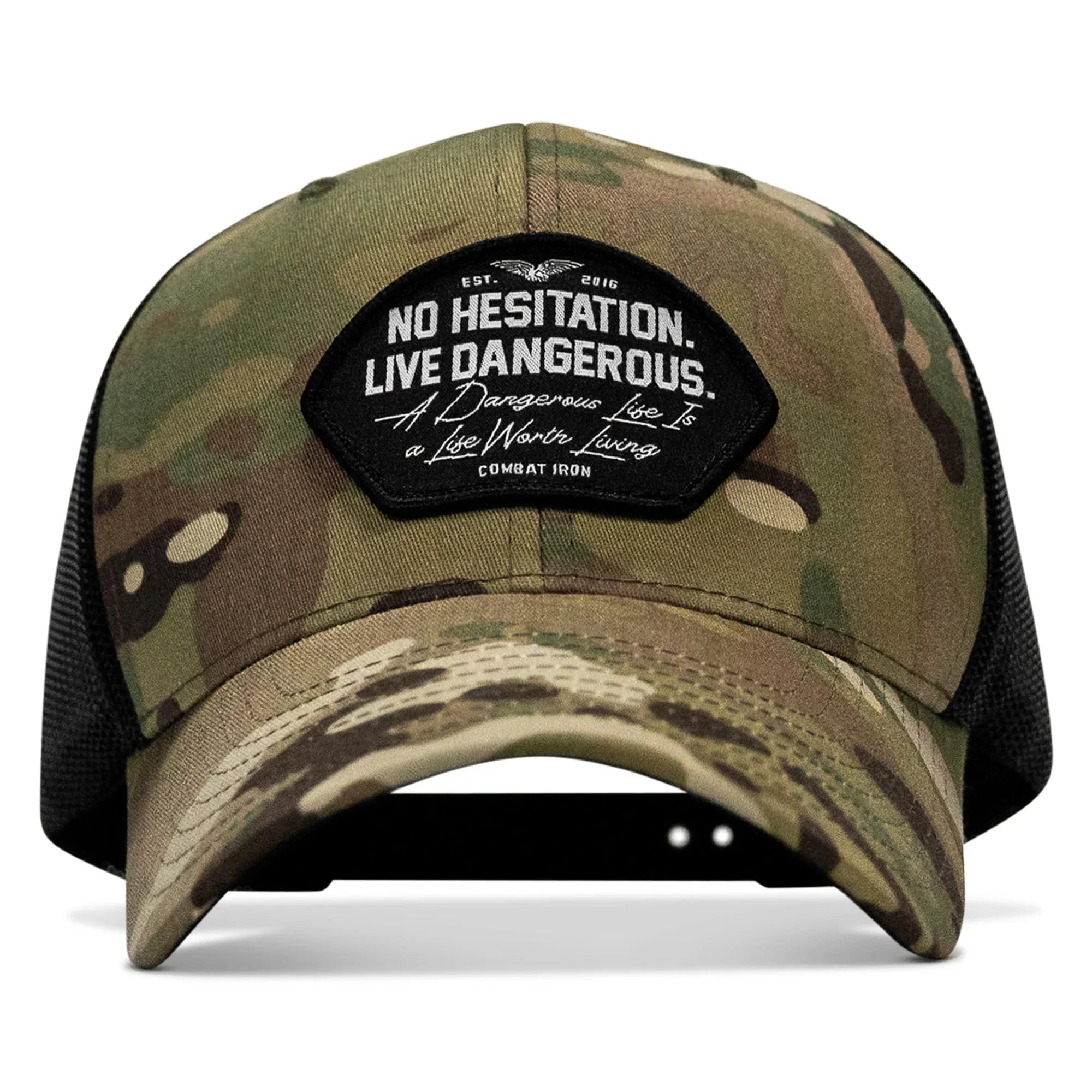 No Hesitation. Live Dangerous Patch Snapback Hat - Combat Iron Apparel Co.