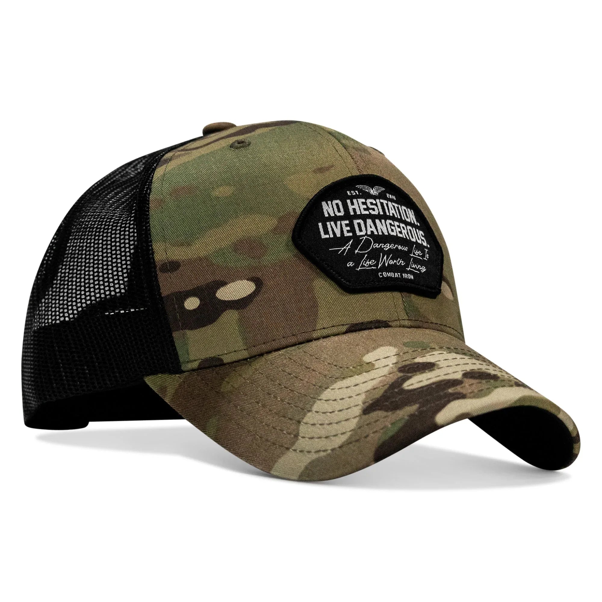 No Hesitation. Live Dangerous Patch Snapback Hat - Combat Iron Apparel Co.