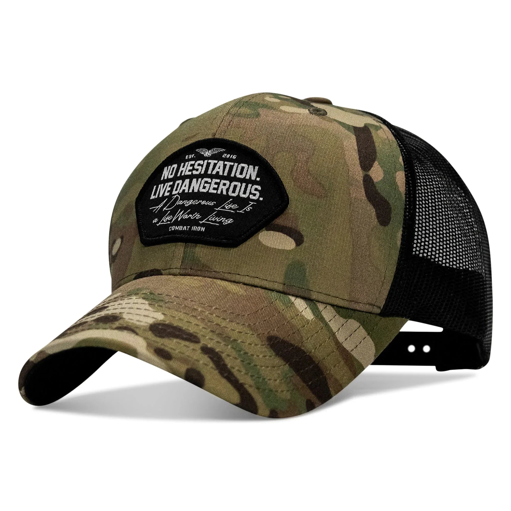 No Hesitation. Live Dangerous Patch Snapback Hat - Combat Iron Apparel Co.