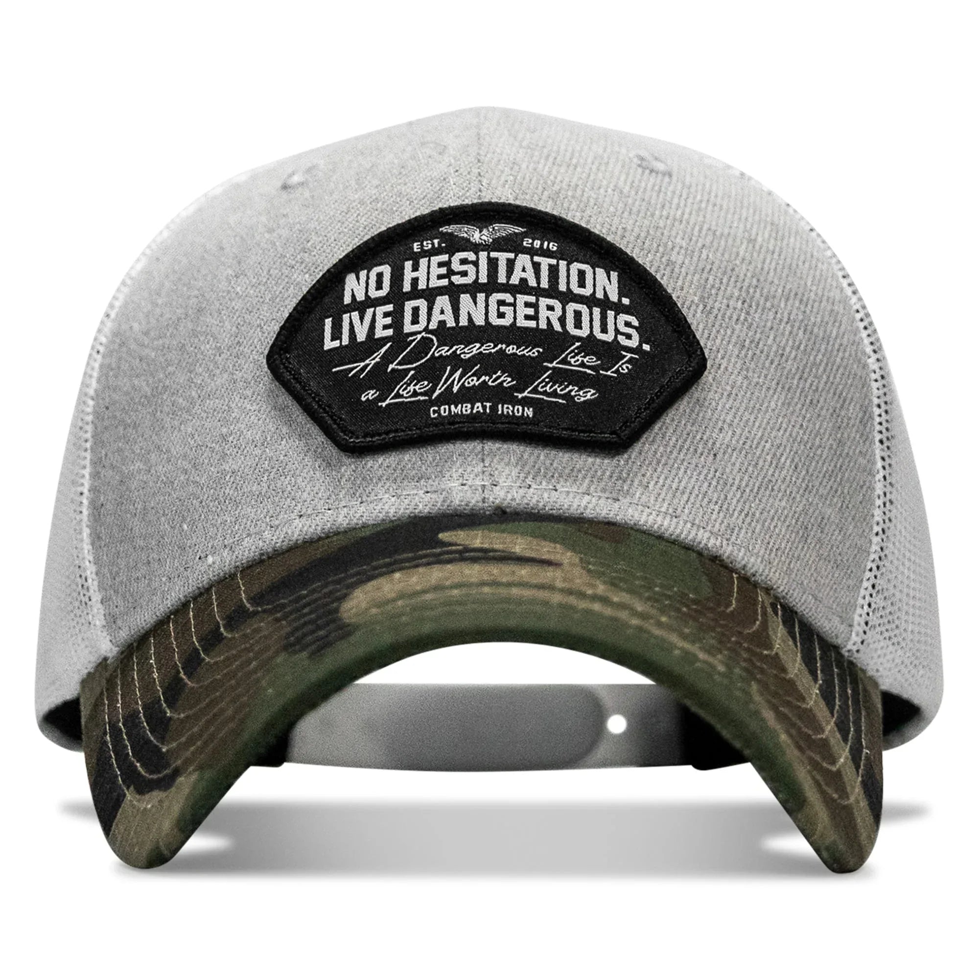 No Hesitation. Live Dangerous Patch Snapback Hat - Combat Iron Apparel Co.