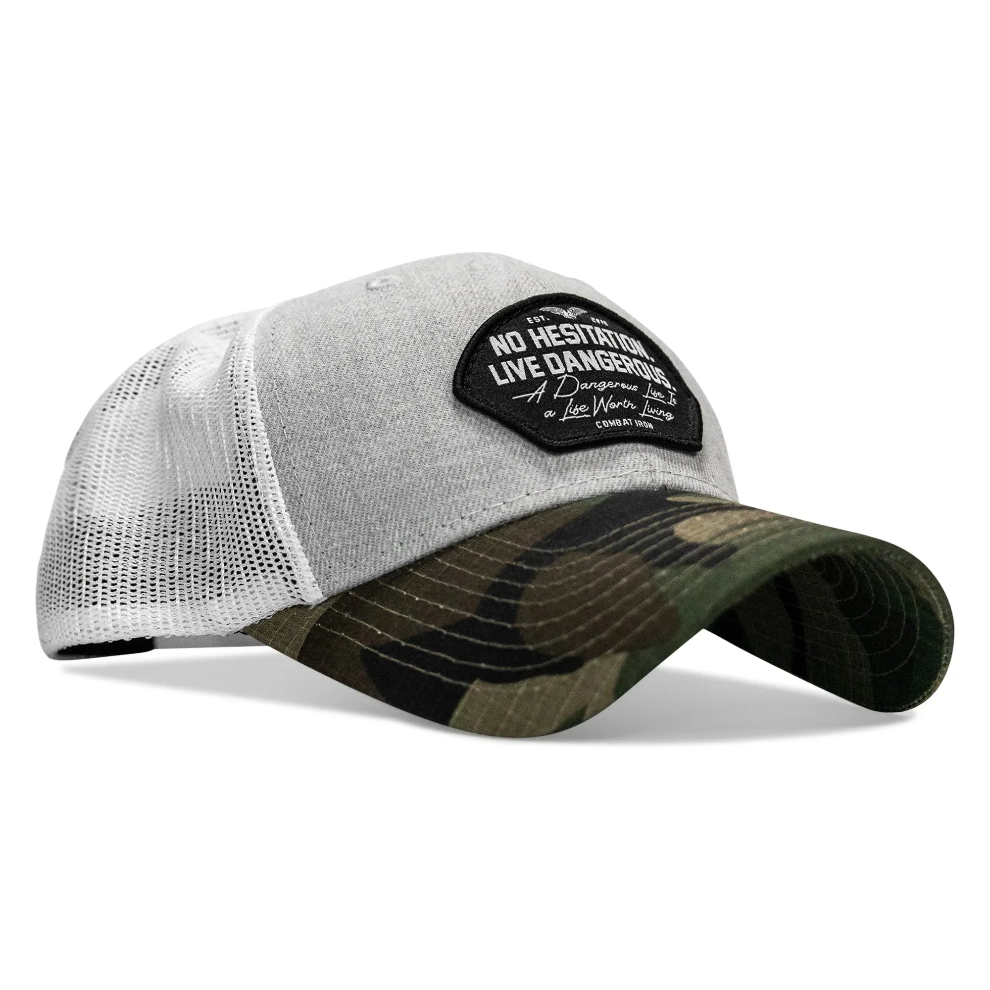 No Hesitation. Live Dangerous Patch Snapback Hat - Combat Iron Apparel Co.