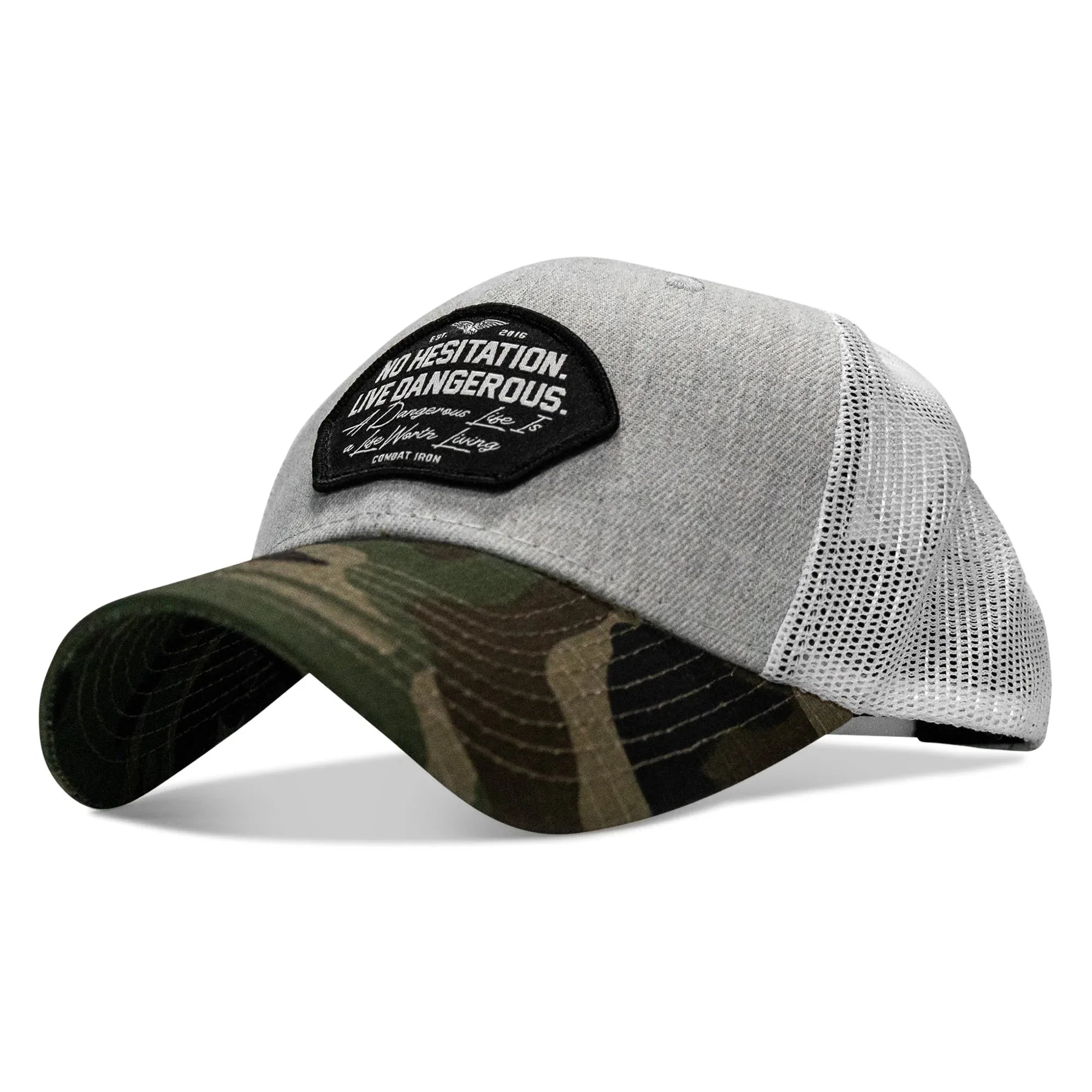 No Hesitation. Live Dangerous Patch Snapback Hat - Combat Iron Apparel Co.