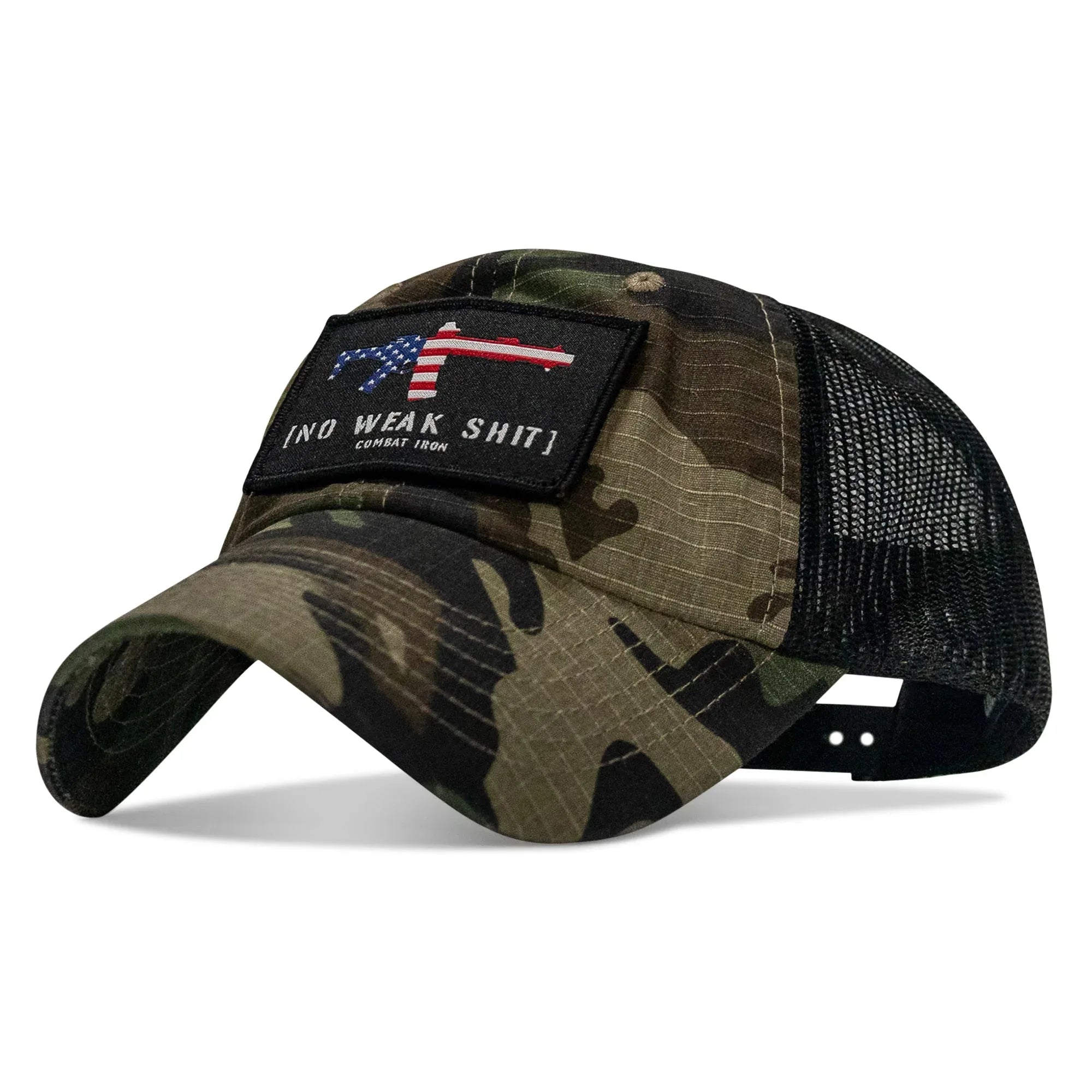 No Weak Shit American Flag Rifle Patch Tactical Ripstop Mesh Snapback Hat - Combat Iron Apparel Co.