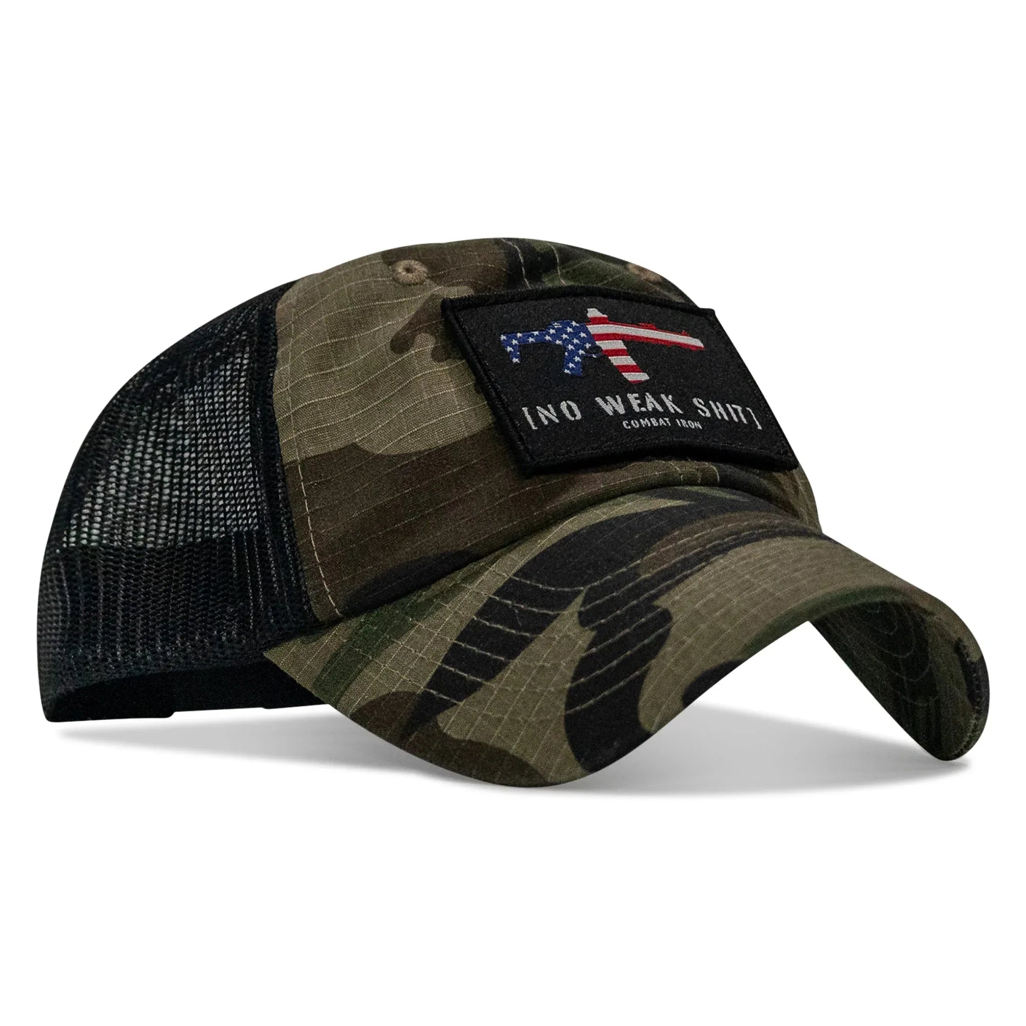 No Weak Shit American Flag Rifle Patch Tactical Ripstop Mesh Snapback Hat - Combat Iron Apparel Co.