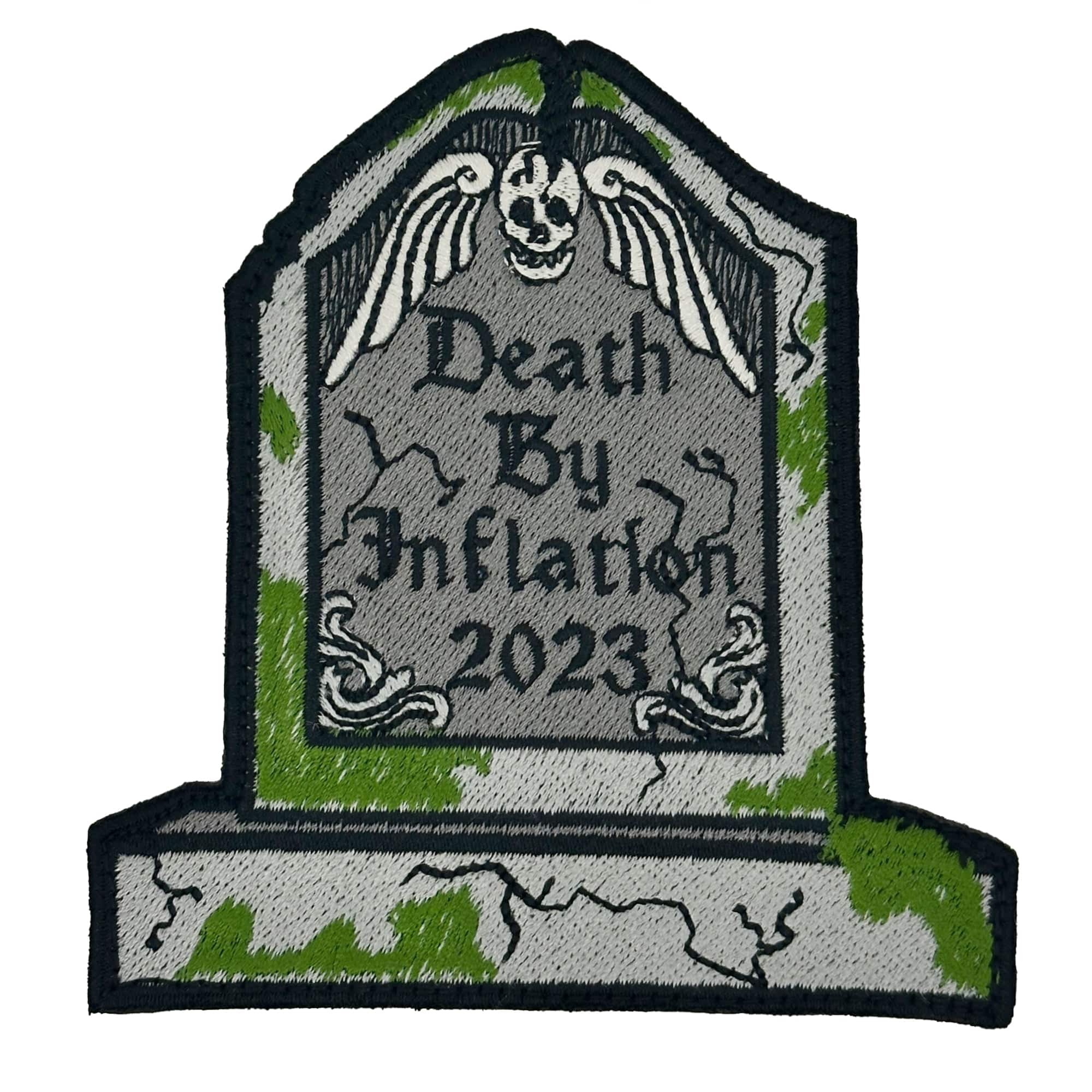 Tactical Gear Junkie Patches October 2023 POTM - Death By Inflation Tombstone - 4.25" Patch